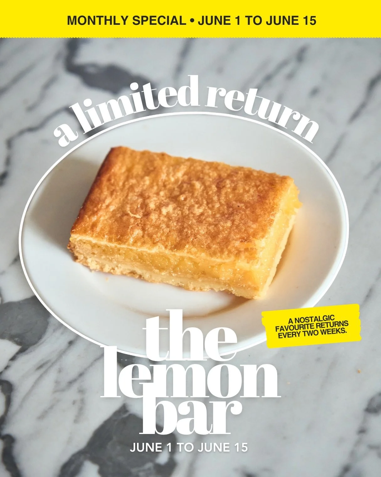 ⭐️⚡️SAY HELLO TO OUR MONTHLY SPECIALS! A rotating series of nostalgic favourites from the Jaslyn Cakes archives, returning for a limited two-week run. 

First up: THE LEMON BAR 🍋 A crisp shortbread crust layered with bright, zesty lemon filling.☀️

