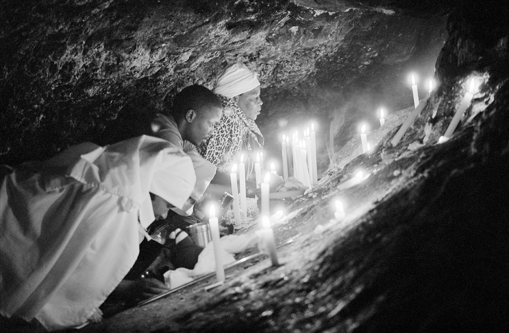  Mthunzi and Miesie Making Supplications to the Ancestors Inside the Motouleng Sanctum - Free State/ 2008 