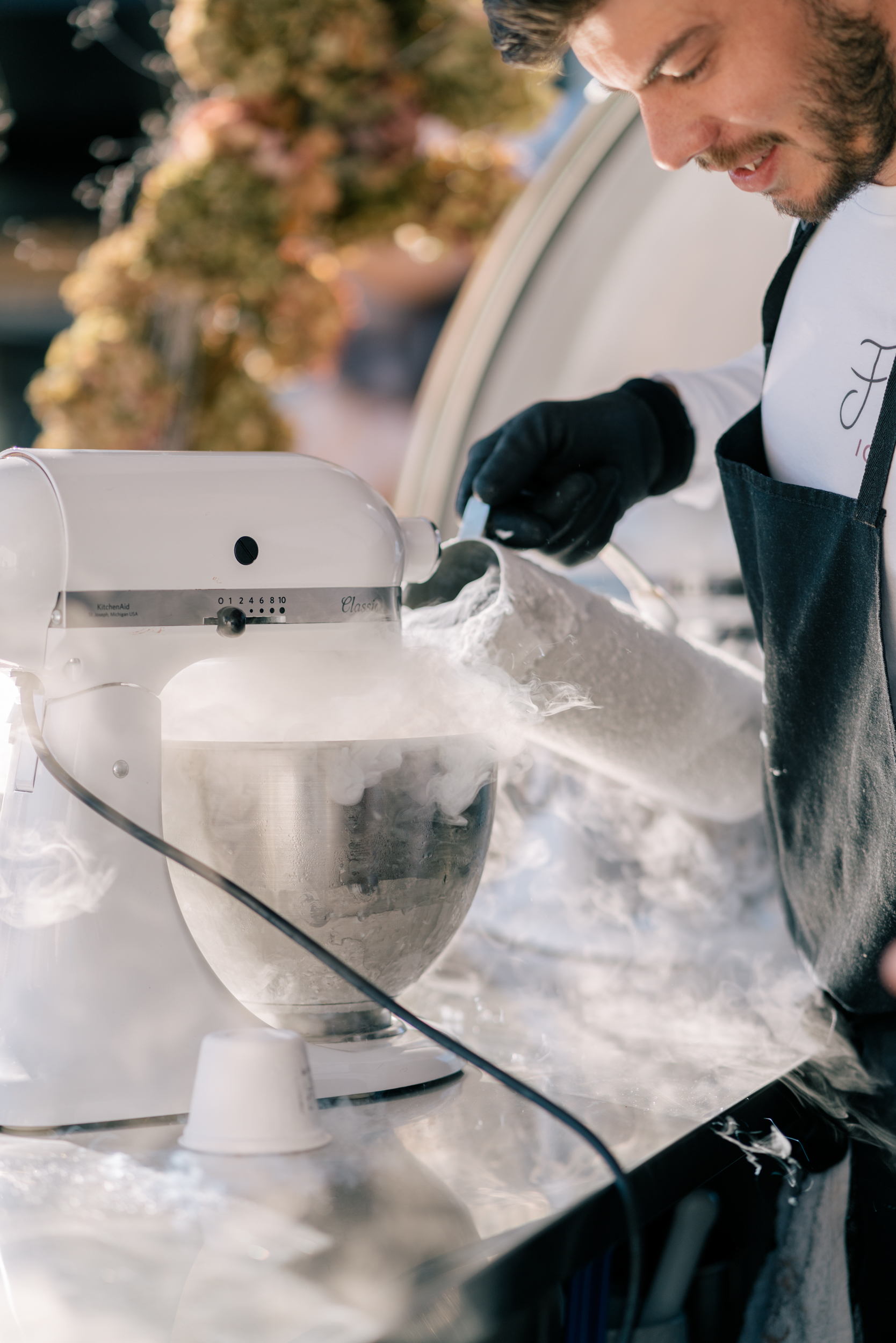 Pouring liquid nitrogen to freeze Ice Cream