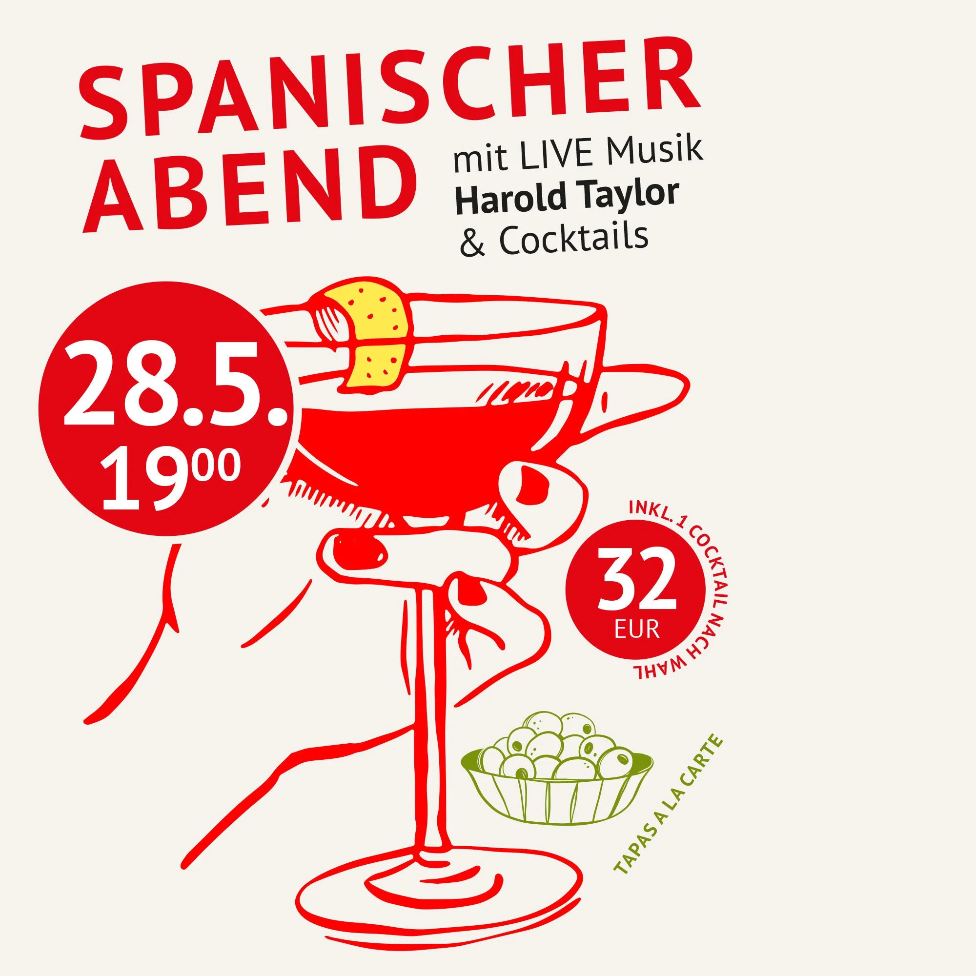 Spanischer Abend mit Live Musik (Harold Taylor), Cocktails &amp; Tapas