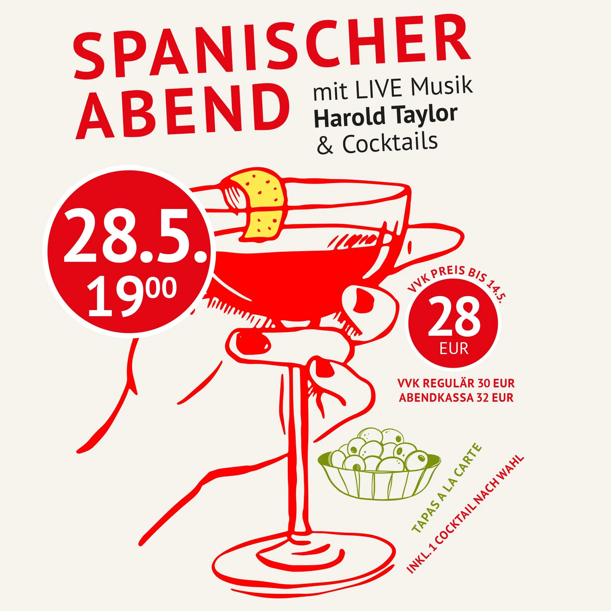 Spanischer Abend mit Live Musik (Harold Taylor), Cocktails &amp; Tapas