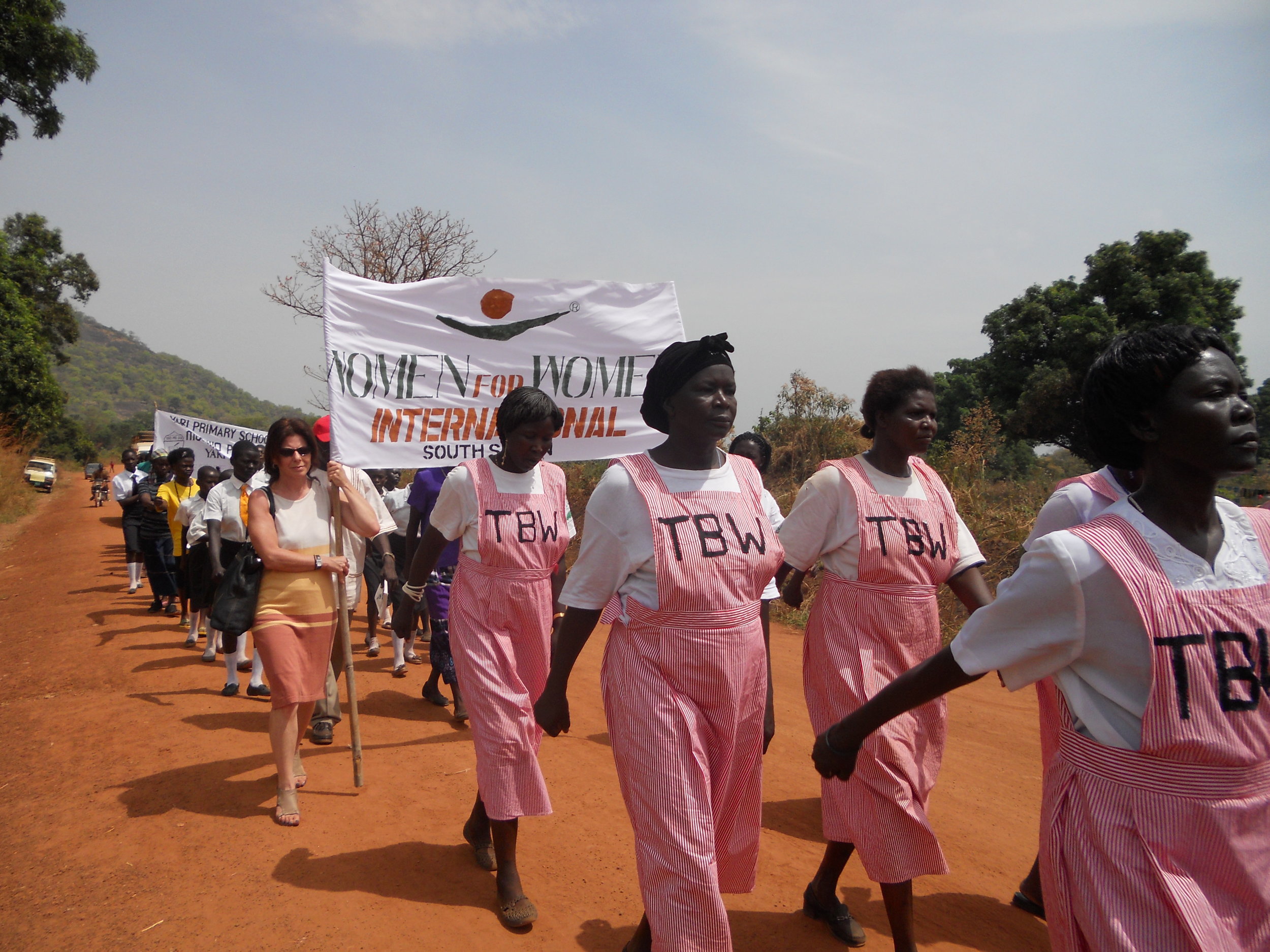 Karen marching on International Women's Day in South Sudan