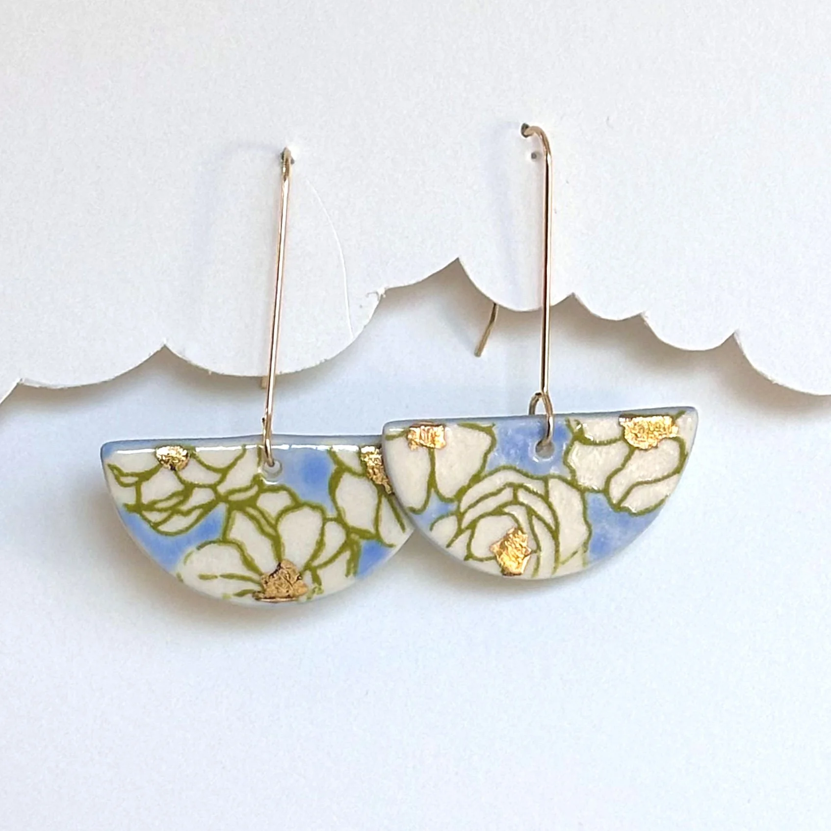 Poppy Print Earrings | Half Moon | Sky