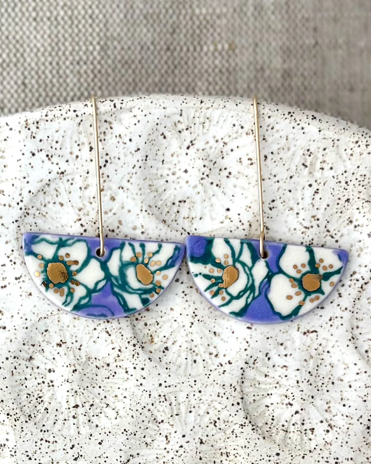 Poppy Print Earrings | Half Moon | Lavender