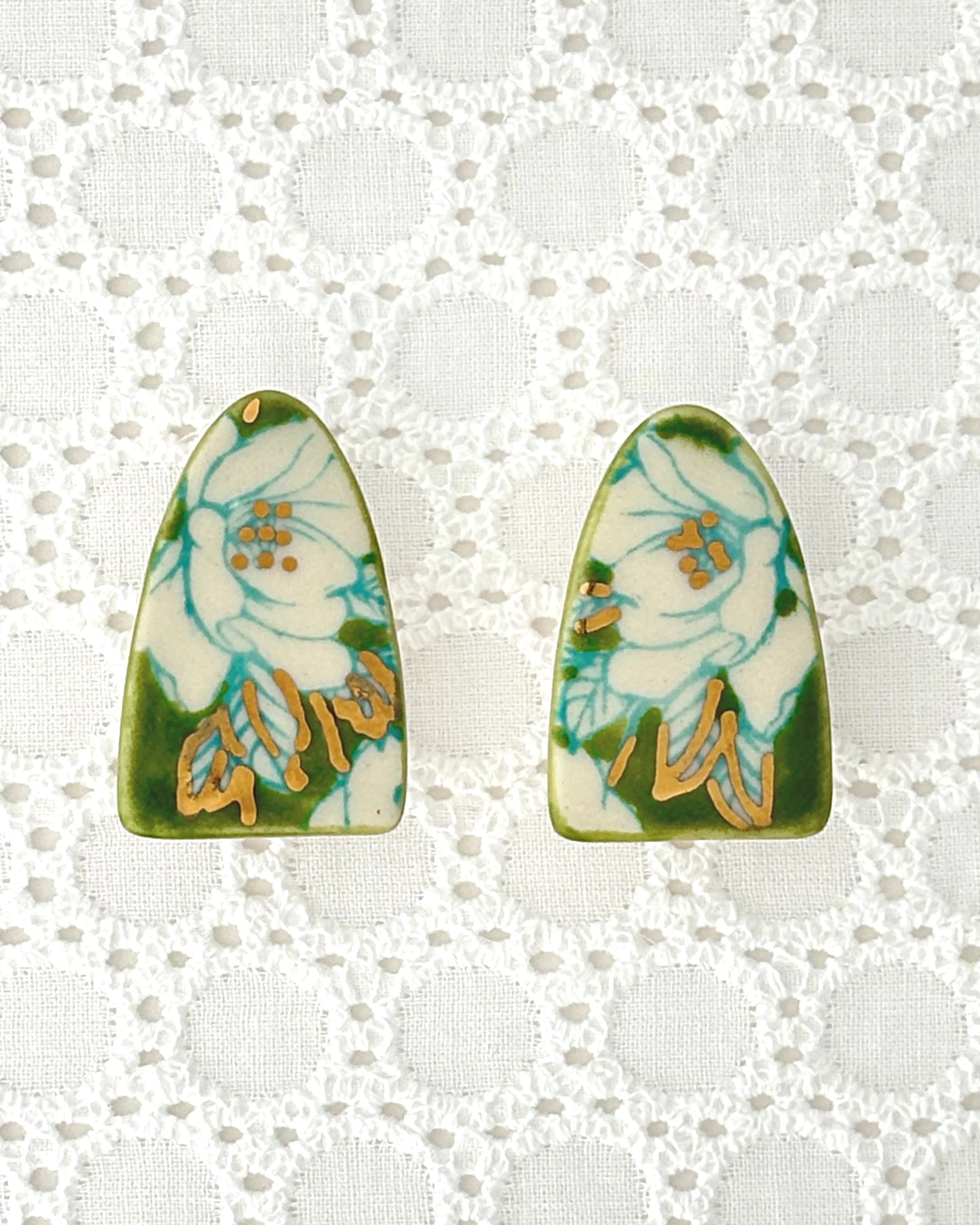 Magnolia Earrings | Tall Arch Stud | Emerald