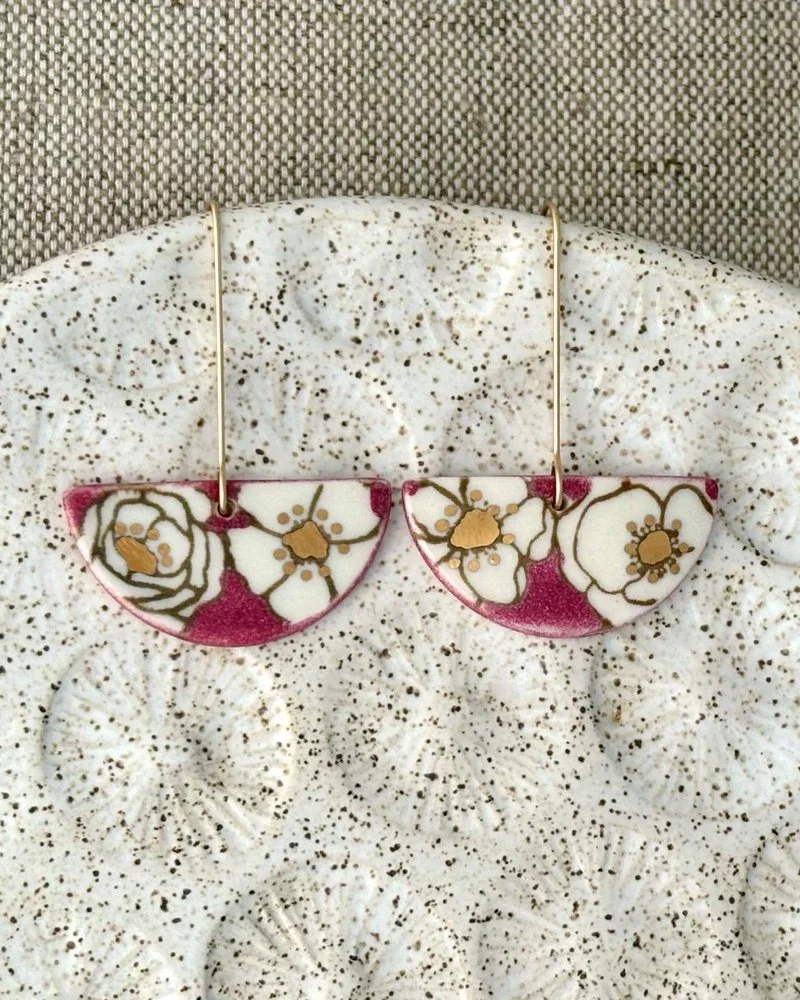 Poppy Print Earrings | Half Moon | Rose