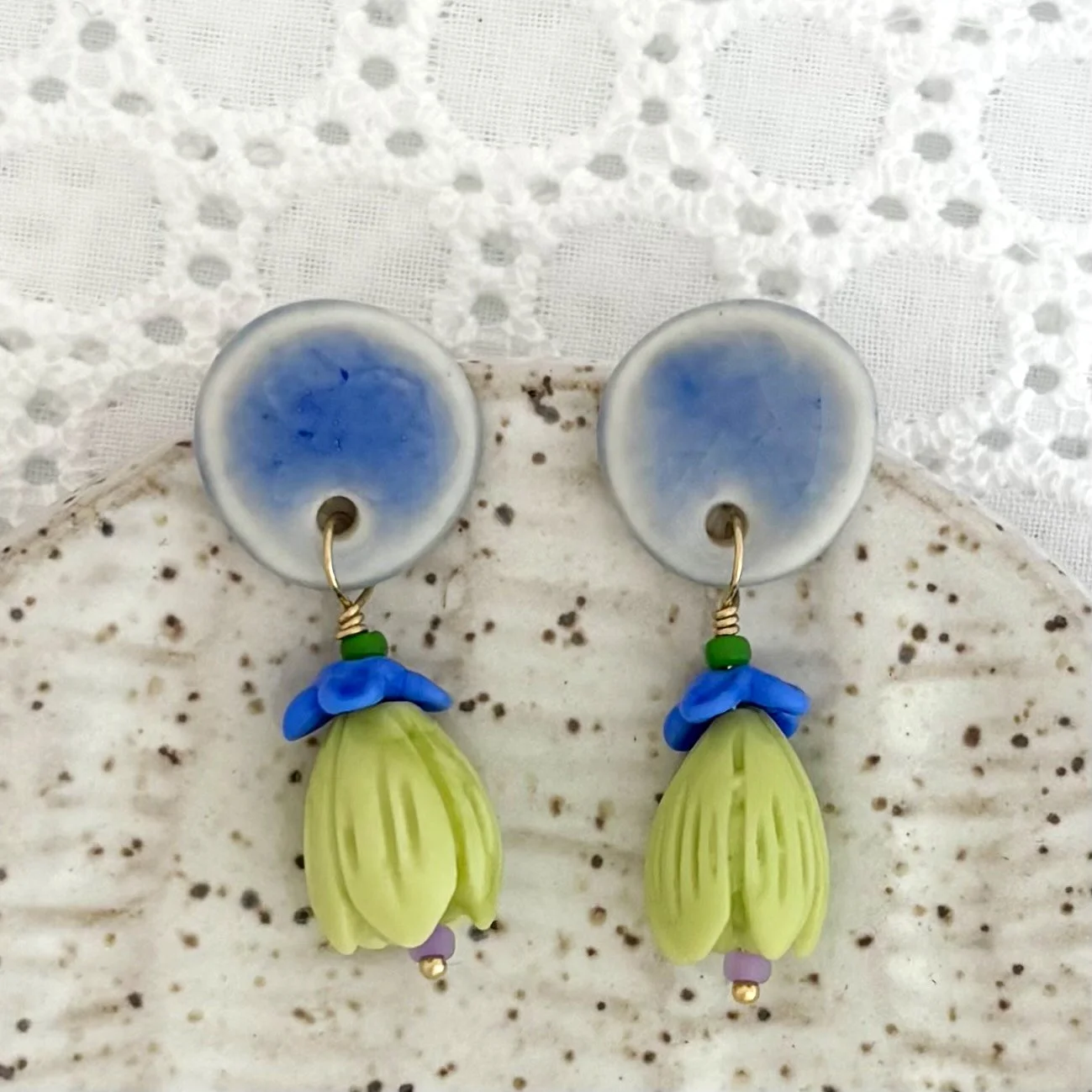 Posey  Earrings | Beaded Stud | Sky