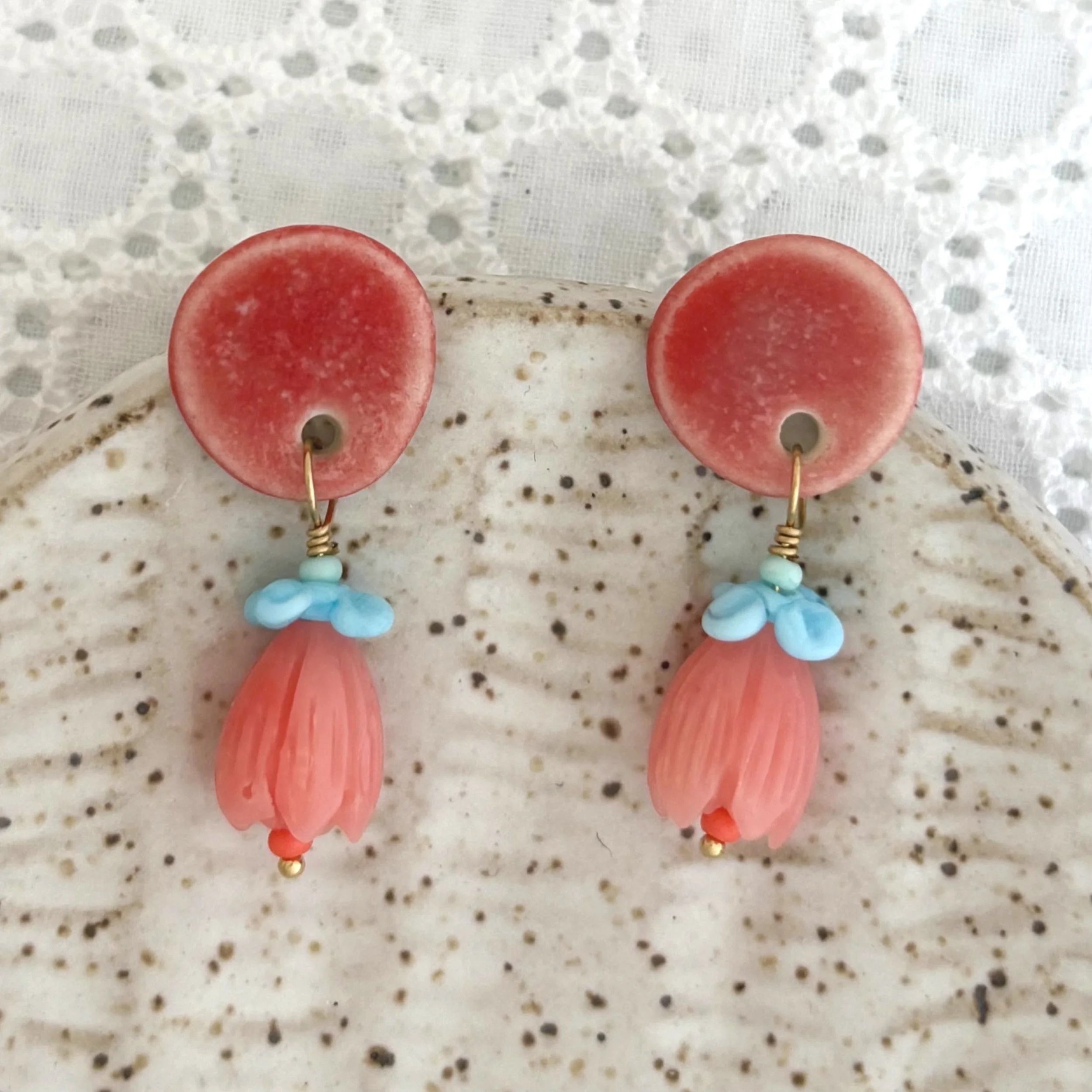 Posey  Earrings | Beaded Stud | Ruby