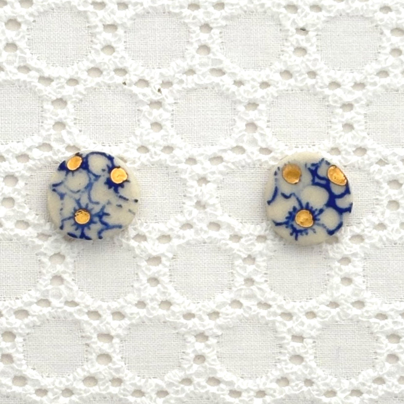 Calico Print Earrings | Studs | Sapphire