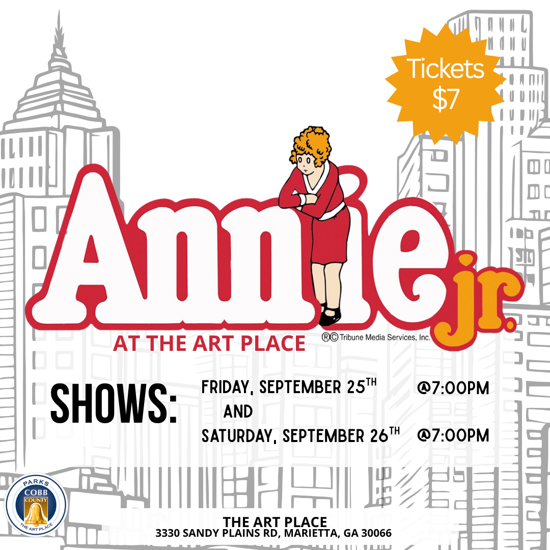 Advertisement for Annie Jr. - a musical being put on at The Art Place on Friday, September 25th and Saturday, September 26th.