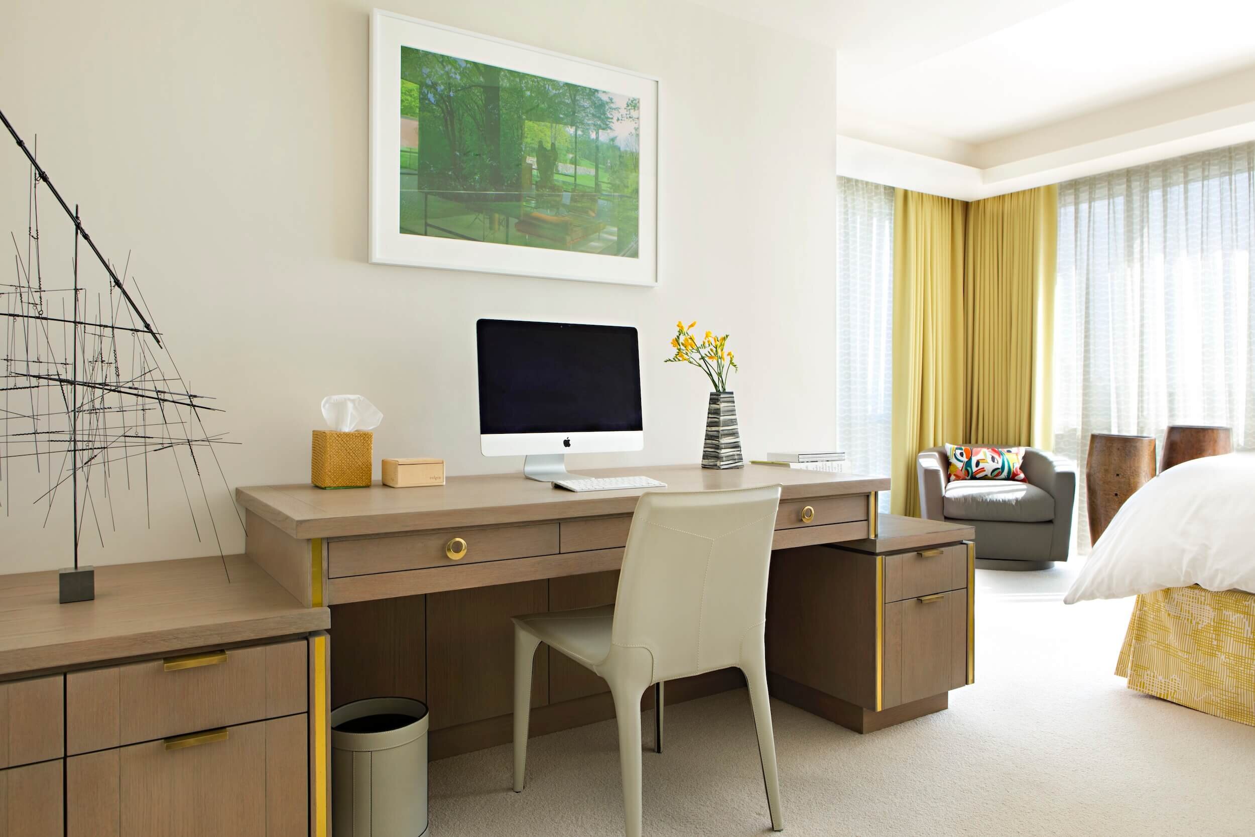 A Contemporary/Transitional Guest Bedroom with  an office desk