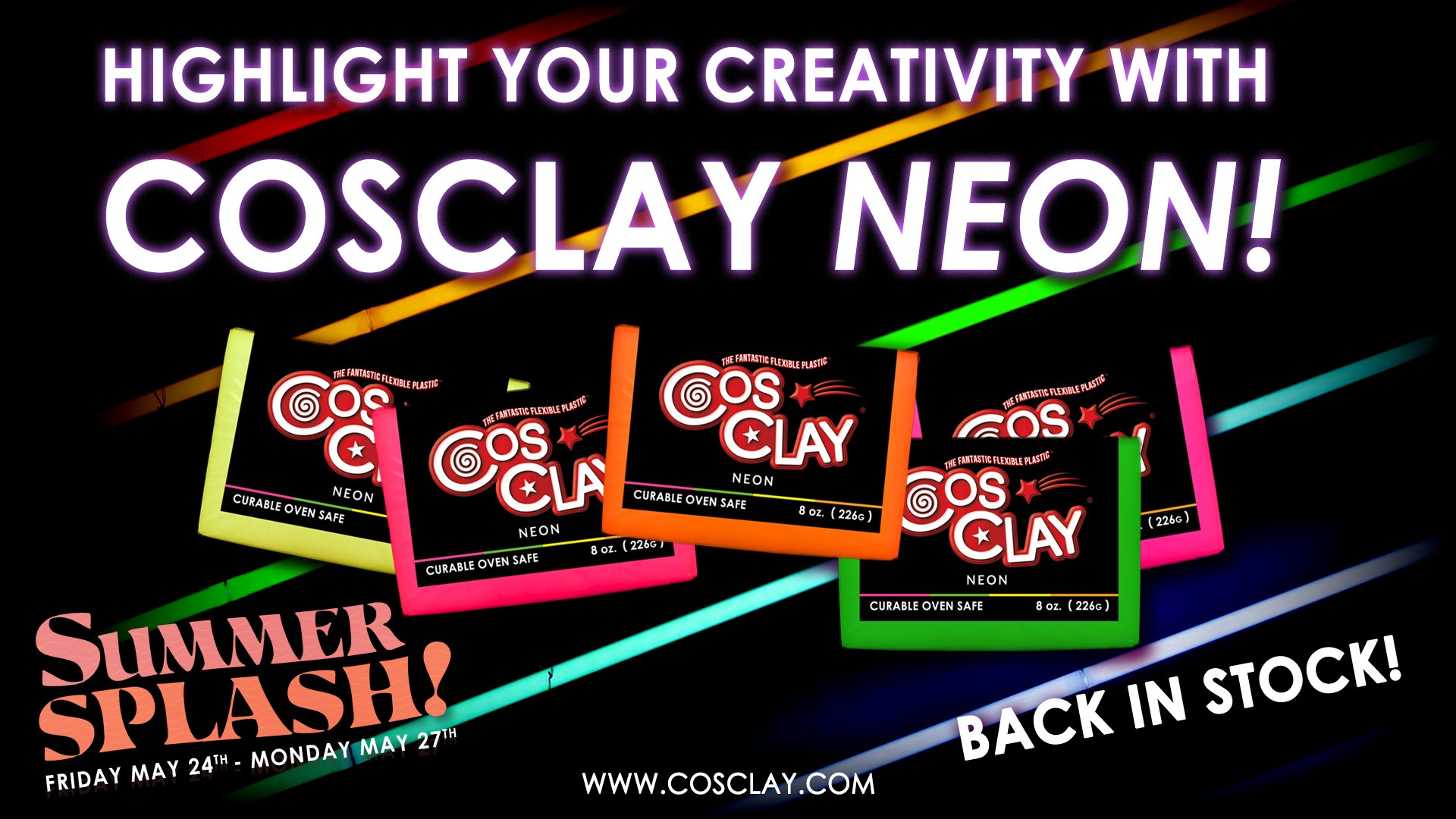 Hey, Cosclayer!
Highlight your creativity this Friday May 24th through Monday May 27th during our Summer Splash sale!
+The long awaited restock of our best selling NEON and LUSTER lines.
+The first 50 Orders will receive a BRAND NEW - UNRELEASED prod