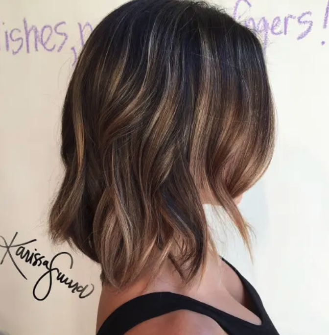 Caramel Highlights Dark Brown Hair Straight Short Straight Brown