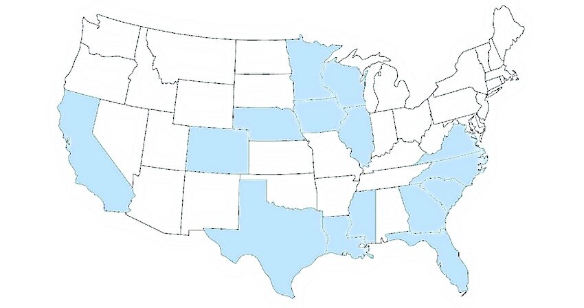 15 states with the highest levels of lithium in groundwater, measured between 1992 - 2003.