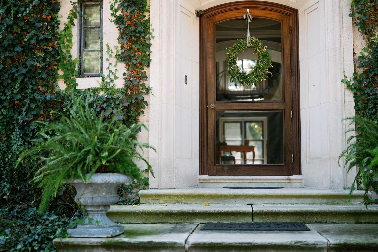  Front door of French style manor in West Michigan 