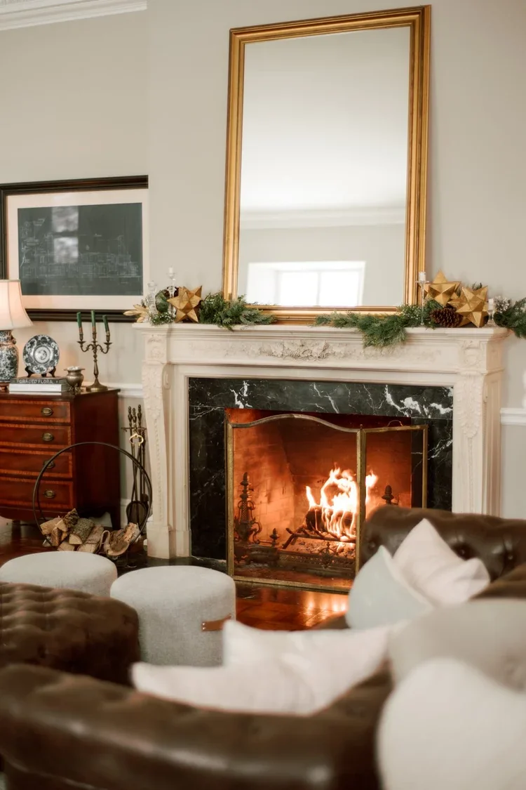 winter wedding venue with fireplace