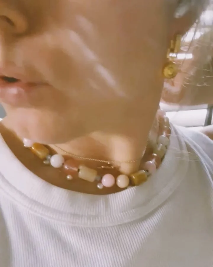 Sunday Selects!! 
The sunshine has come for New Orleans, and 90 degree days means the only layering is happening on ze neck. 

1. Pink Morse code: $98
2. Peanut pearls and jade stones: $148
3. Blue Morse code: $98
4. Cherry bam: $98
5. Black, brown, 