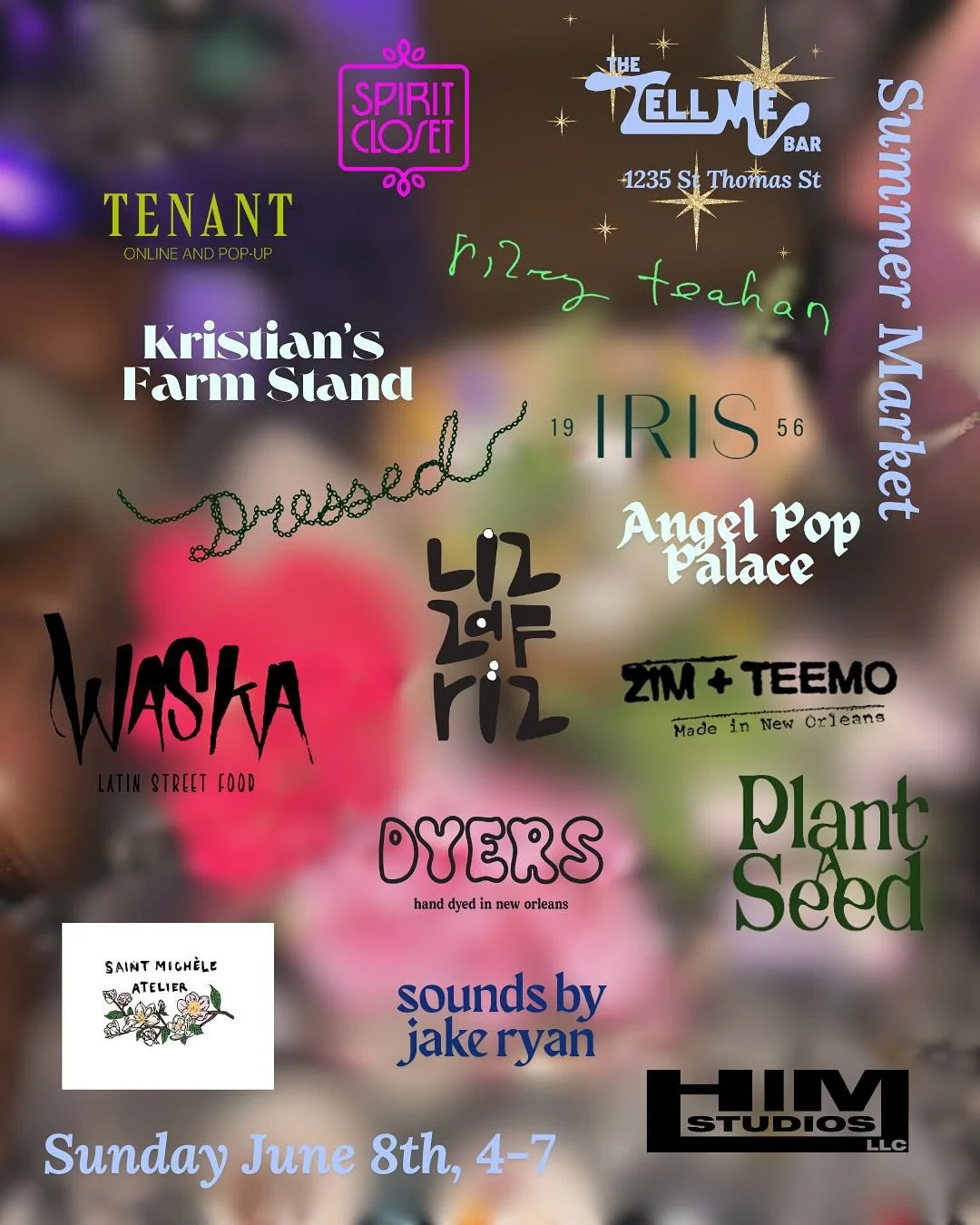 Early Summer Market at Tell Me!  Many talented vendors / small businesses including vintage, original local designer clothing &amp; jewelry, and visual art by @tenant.store @dyersdyes @iris1956jewelry @dressedneworleans @shopspiritcloset @himstudios.