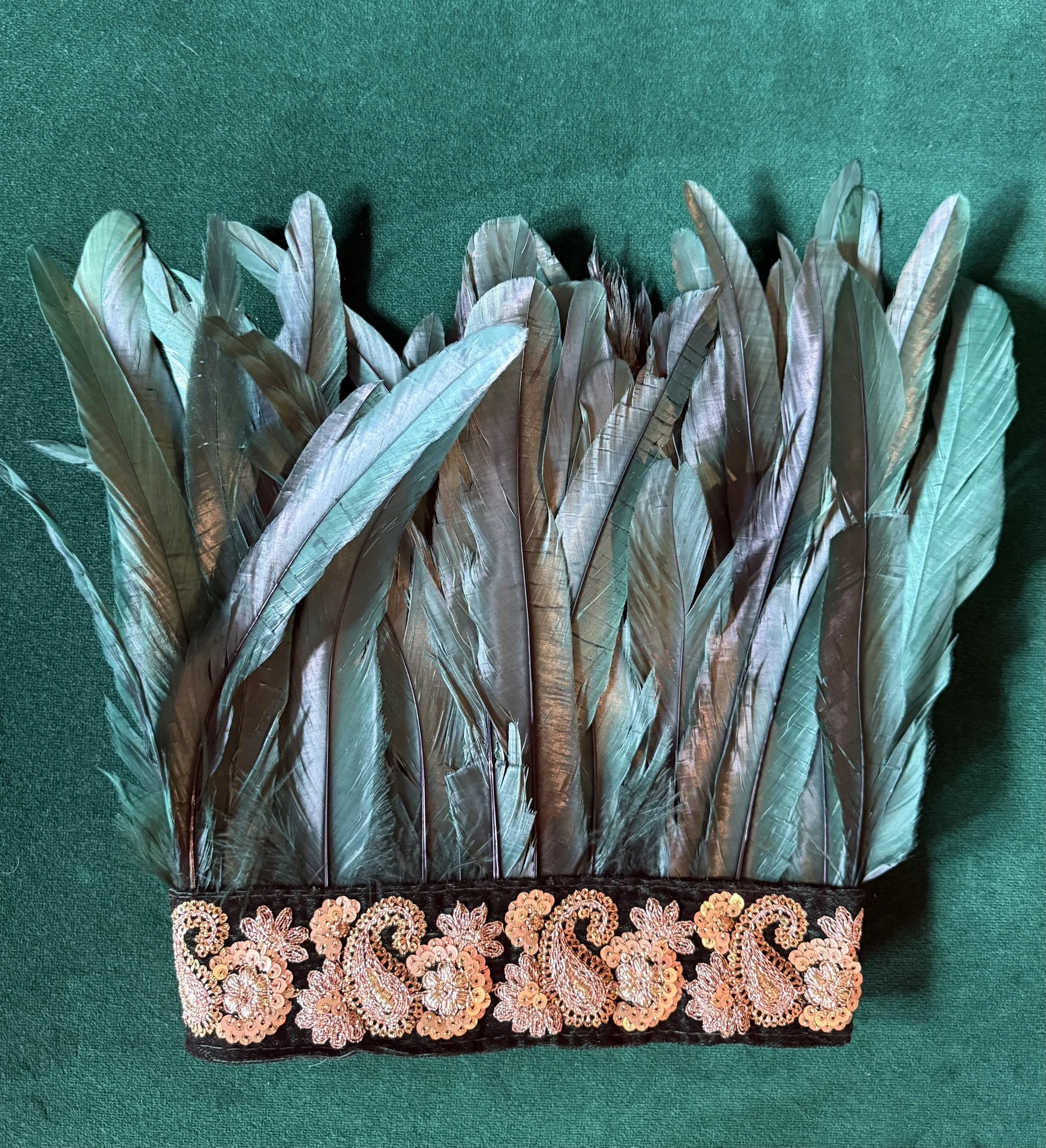 Bottle Green with Bottle Green velvet and Gold Sequin Trim Crown