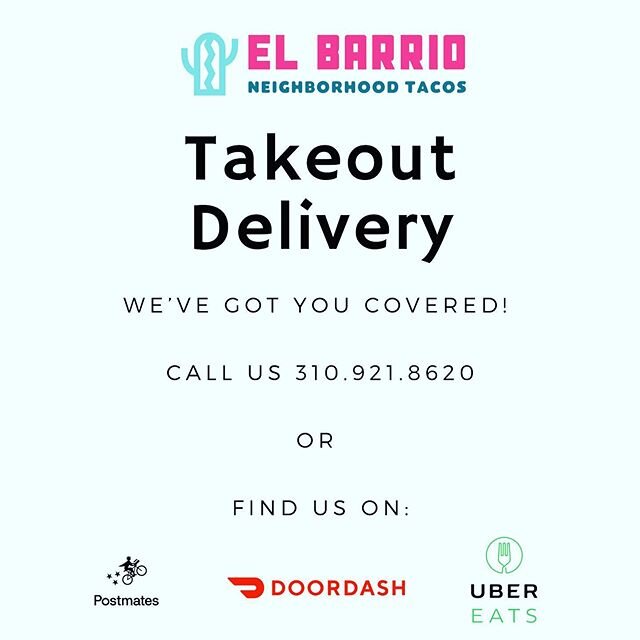 Open for takeout or delivery. Hours today are 11:30-3pm, 5-8pm #community #covid_19 #elbarriotacos