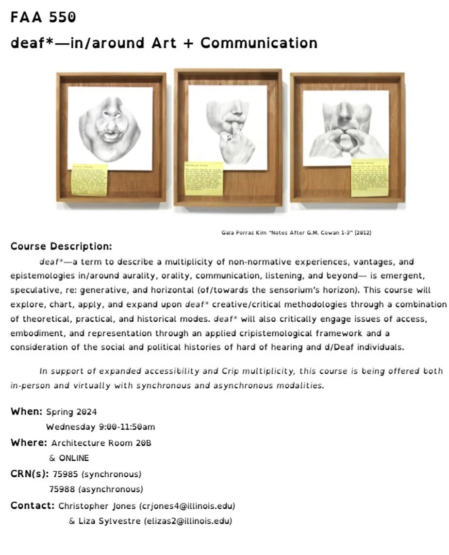 NEW FAA Grad Seminar! 
Such a dream to be able to teach this course with @christopher_robert_jones this upcoming Spring 2024 semester! 

This course, like all @crip_asterisk courses, supports expanded accessibility and Crip multiplicity and is being 
