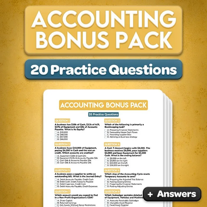 Mixed-topic accounting bonus pack with 20 practice questions