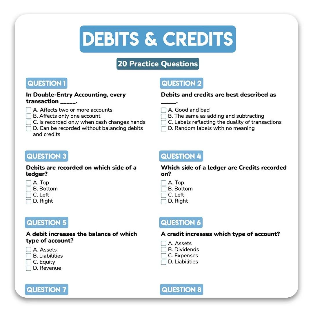 Debits and Credits multiple-choice accounting practice questions