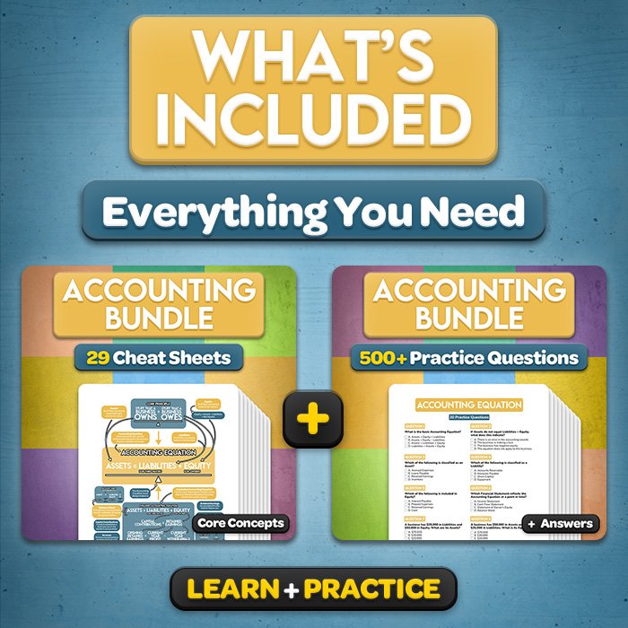 Complete Accounting Study Bundle containing 29 cheat sheets and 520 practice questions for learning and practice