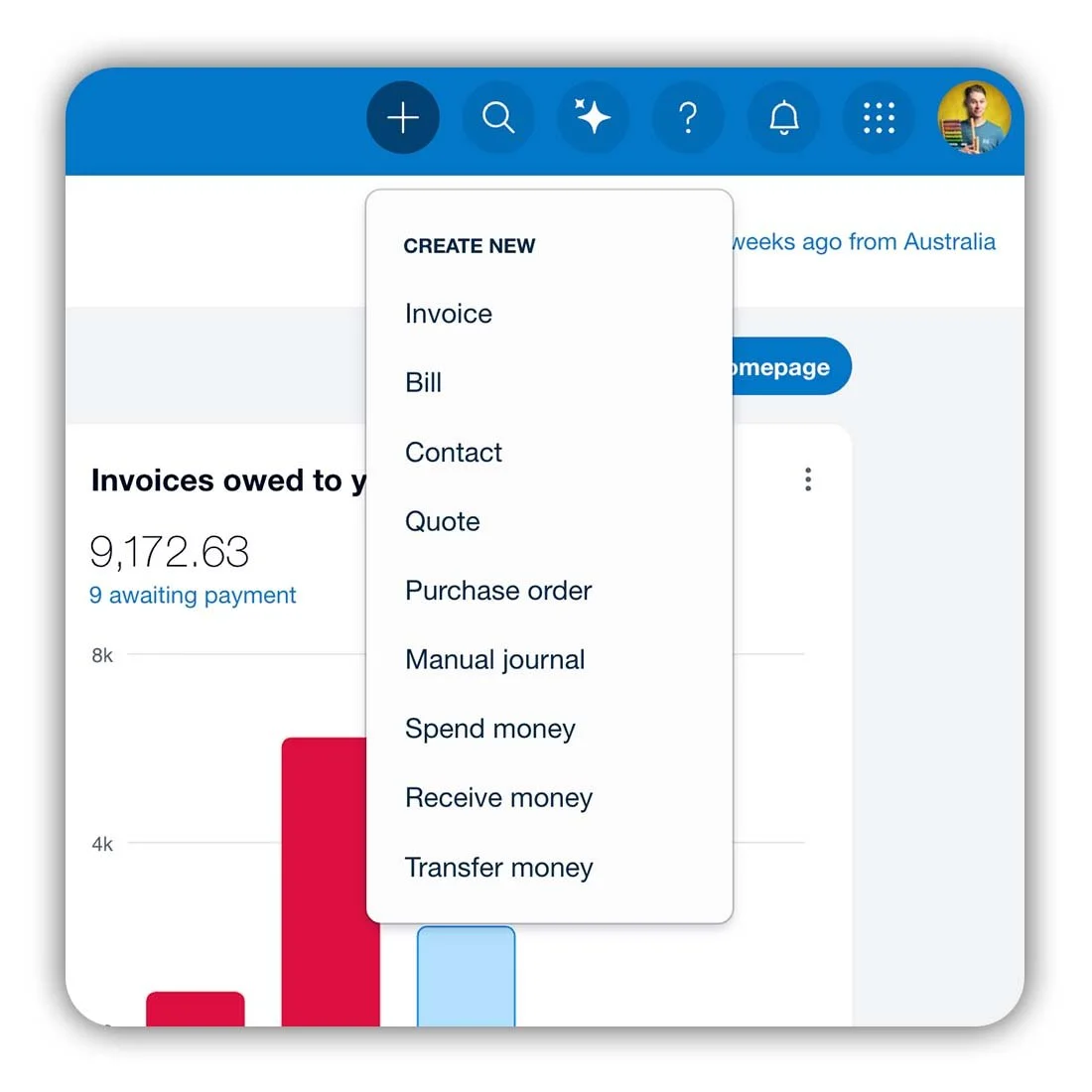 Xero Create New button.
