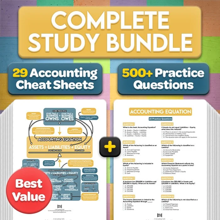Complete Accounting Study Bundle with 29 accounting cheat sheets and 520 practice questions