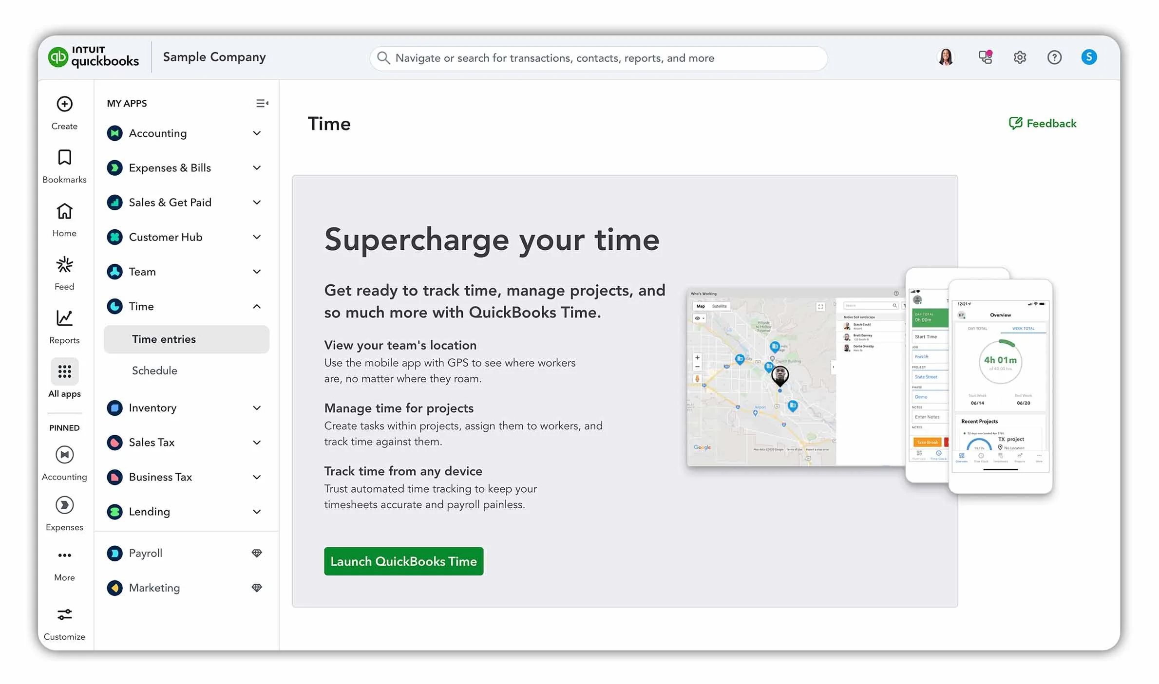 Time tracking in QuickBooks Online.