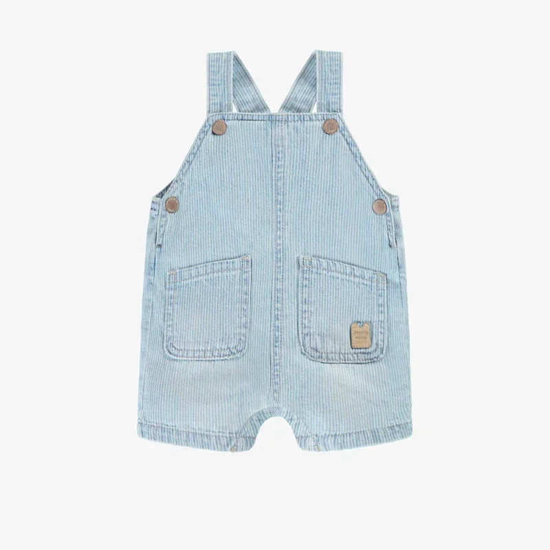 Light blue striped denim overalls