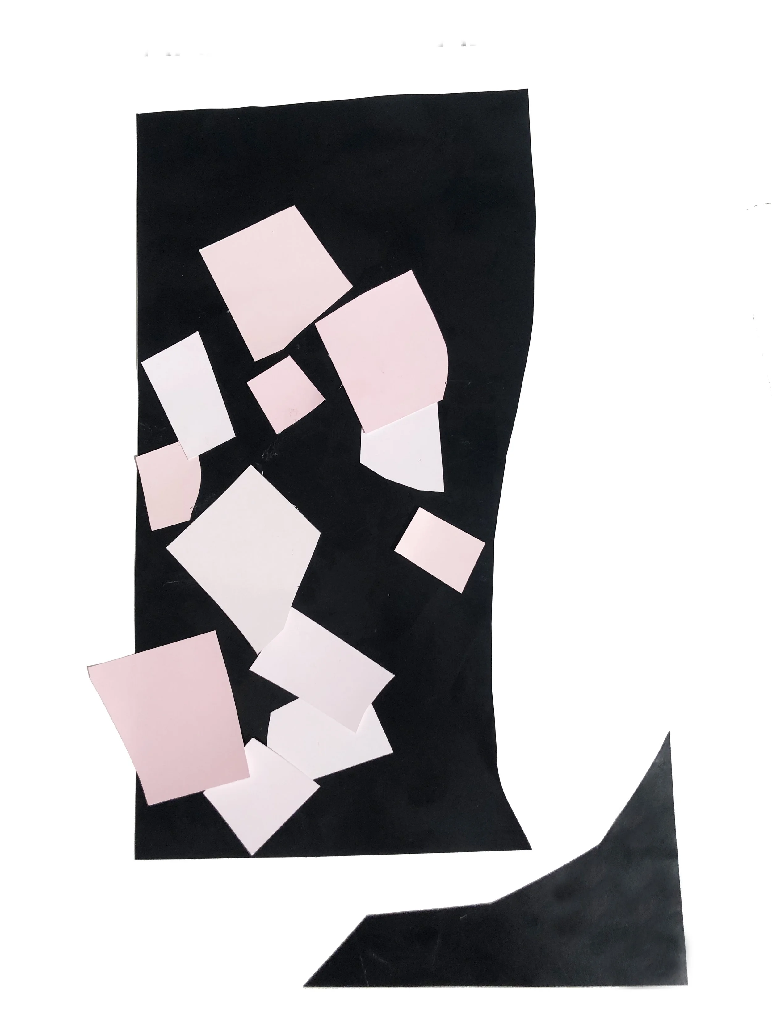 Abstract artwork with colored shapes in black and pink.