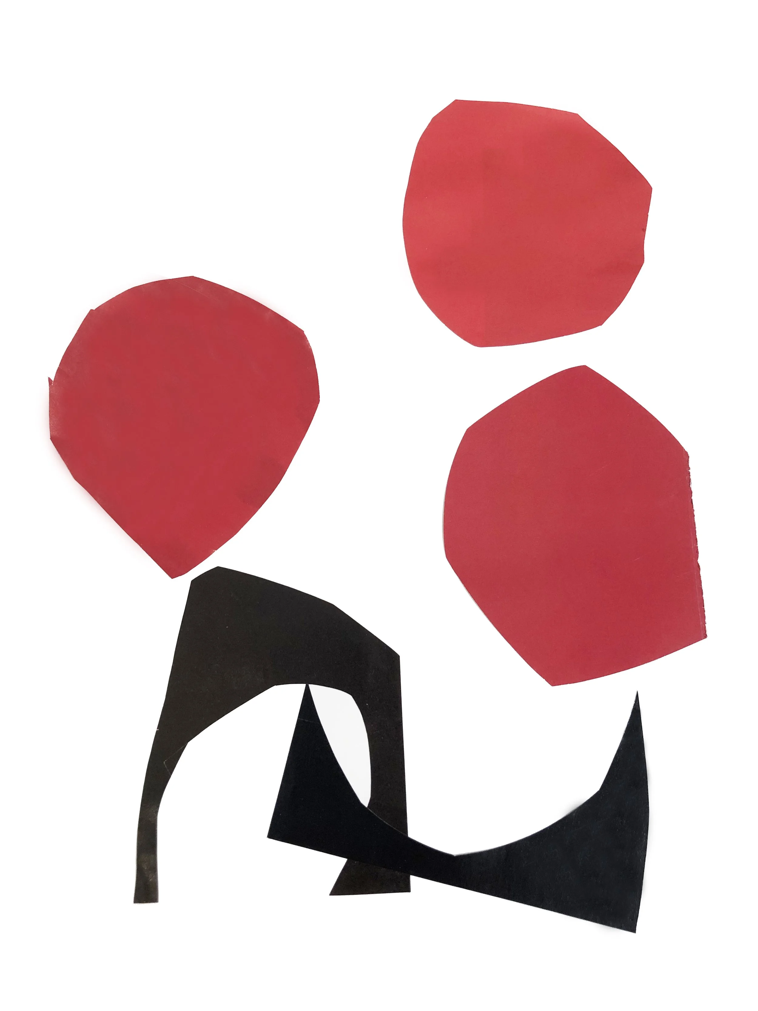 Abstract artwork with colored shapes in red and yellow.