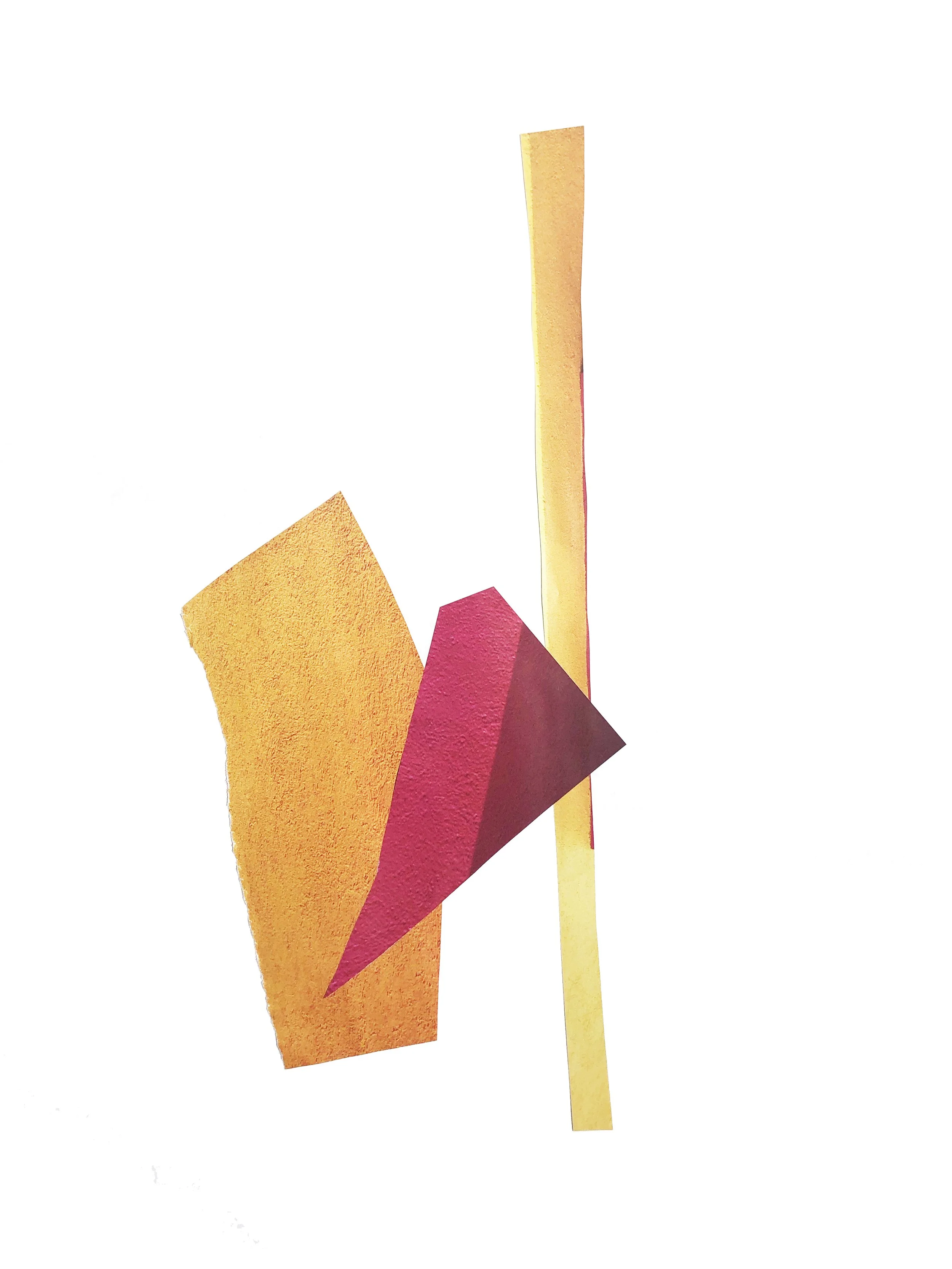 Abstract artwork with colored shapes in red, orange and yellow.