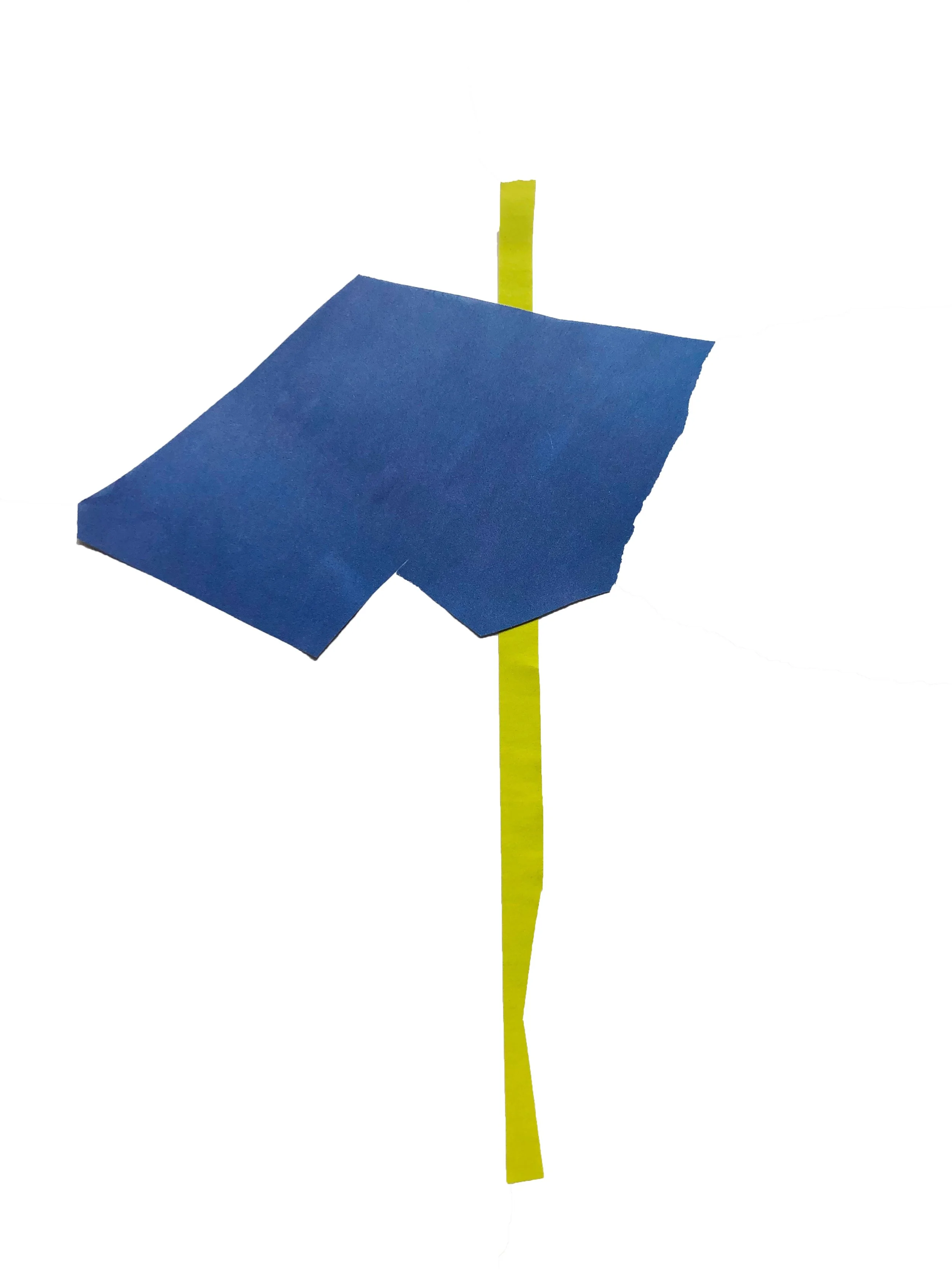Abstract artwork with colored shapes in blue, and chartreuse.