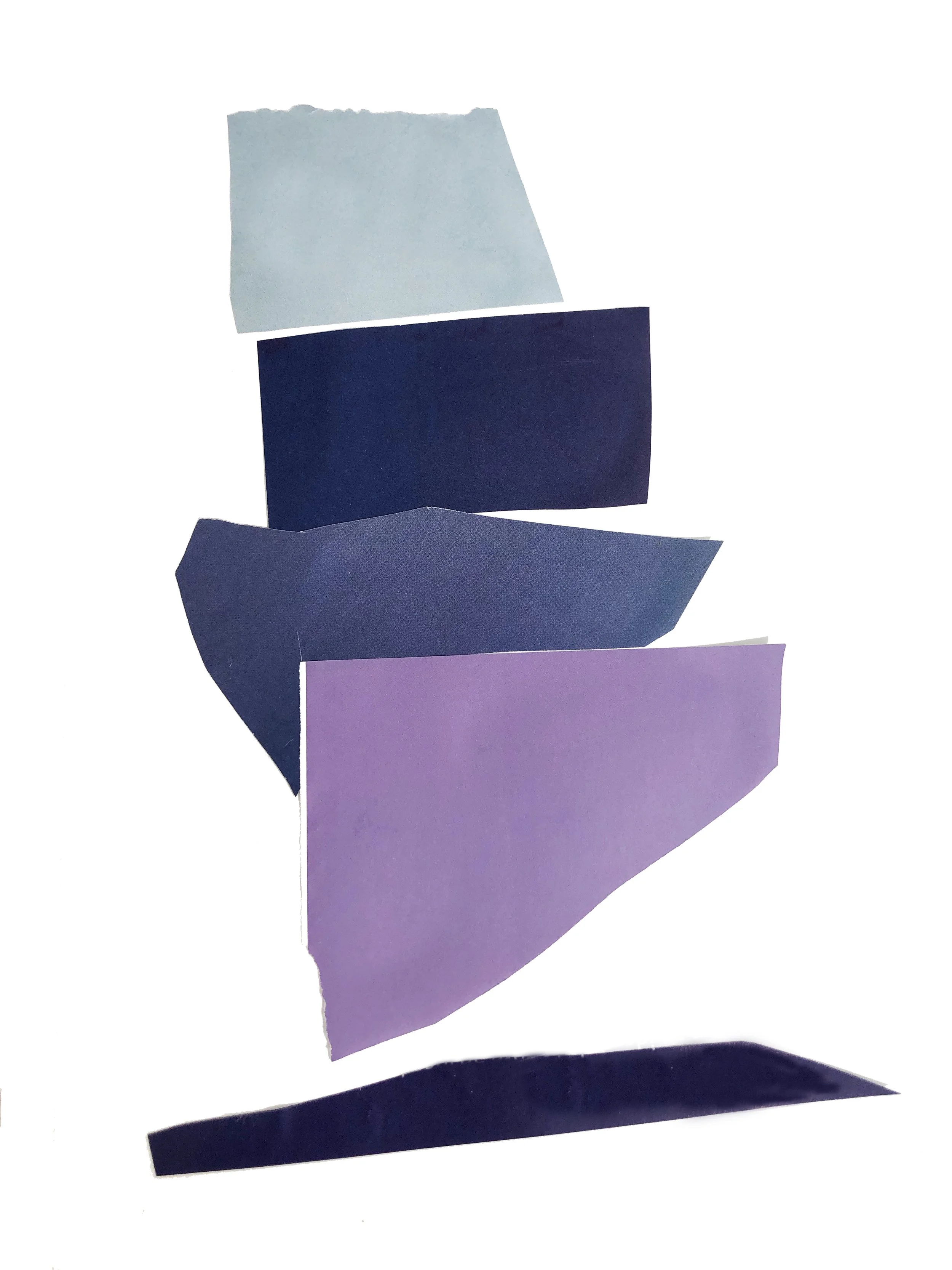 Abstract artwork with colored shapes in blue, purple and black.