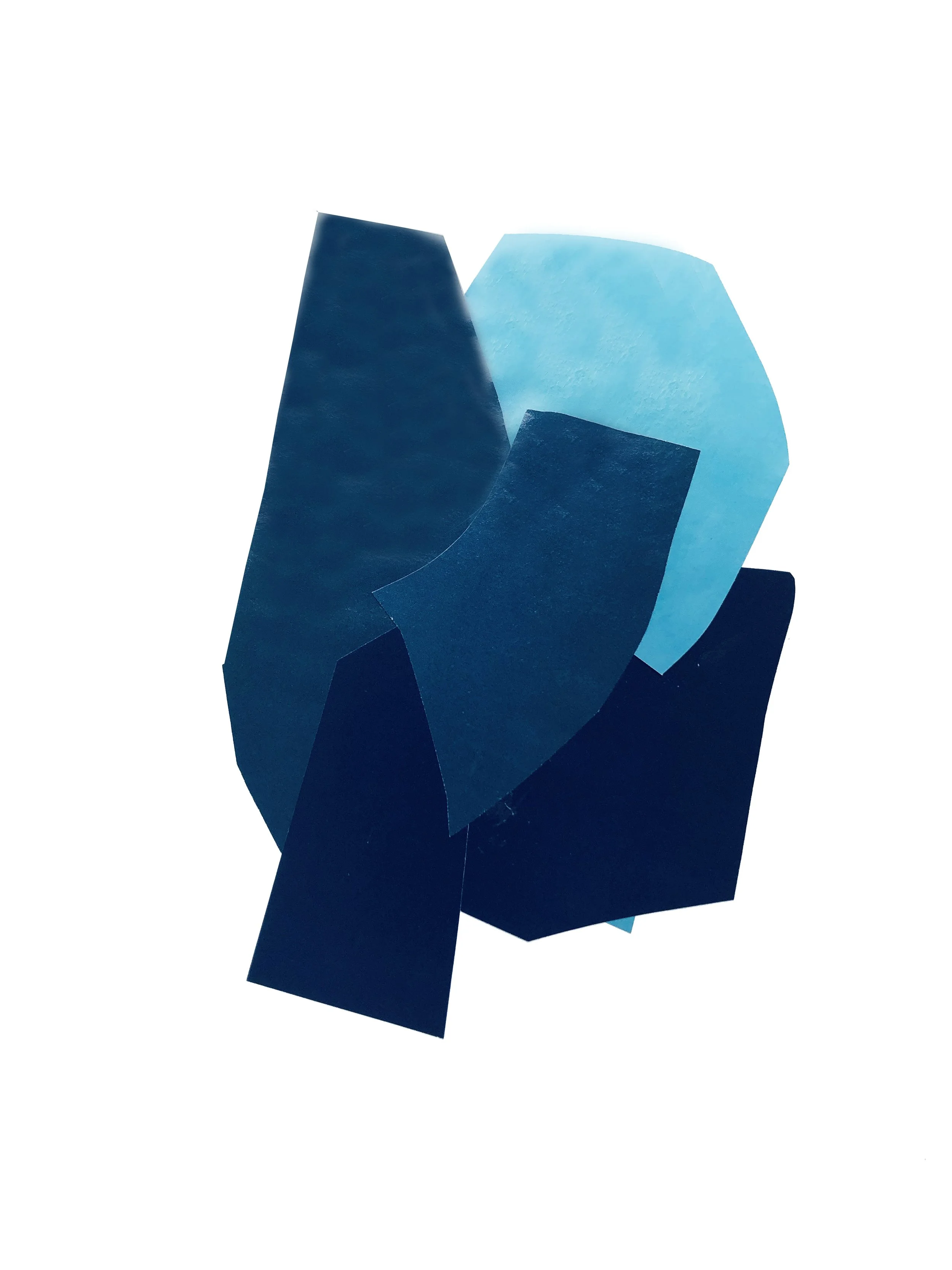 Abstract artwork with colored shapes in shades of blue, .