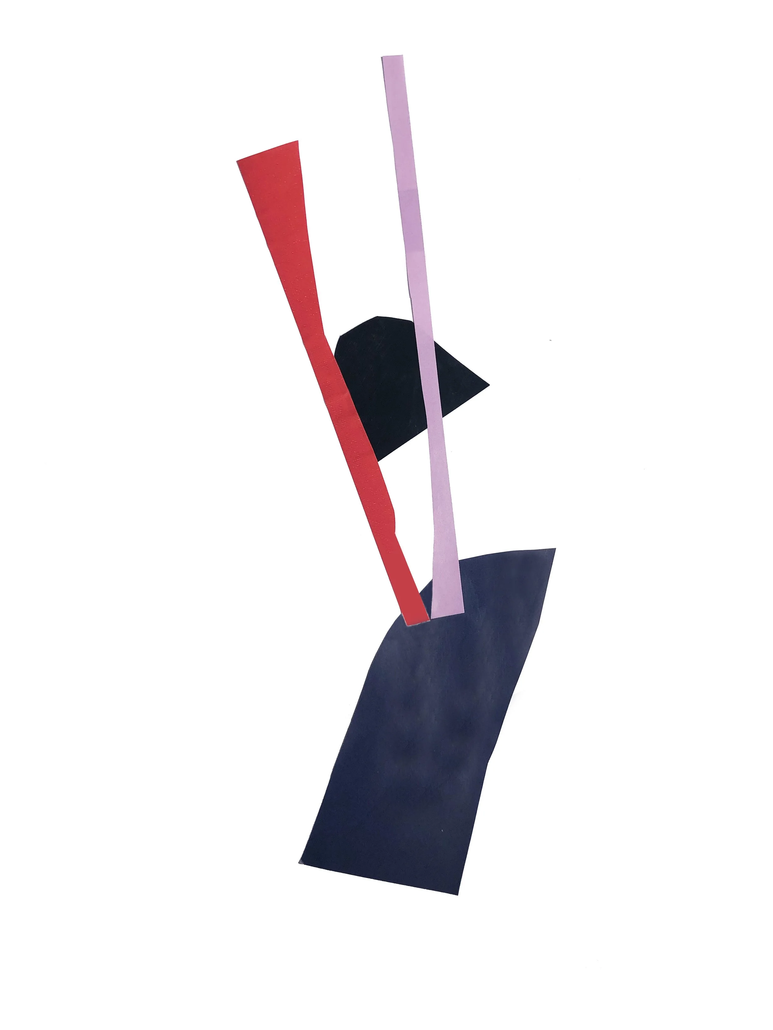 Abstract artwork with colored shapes in black, red and pink.