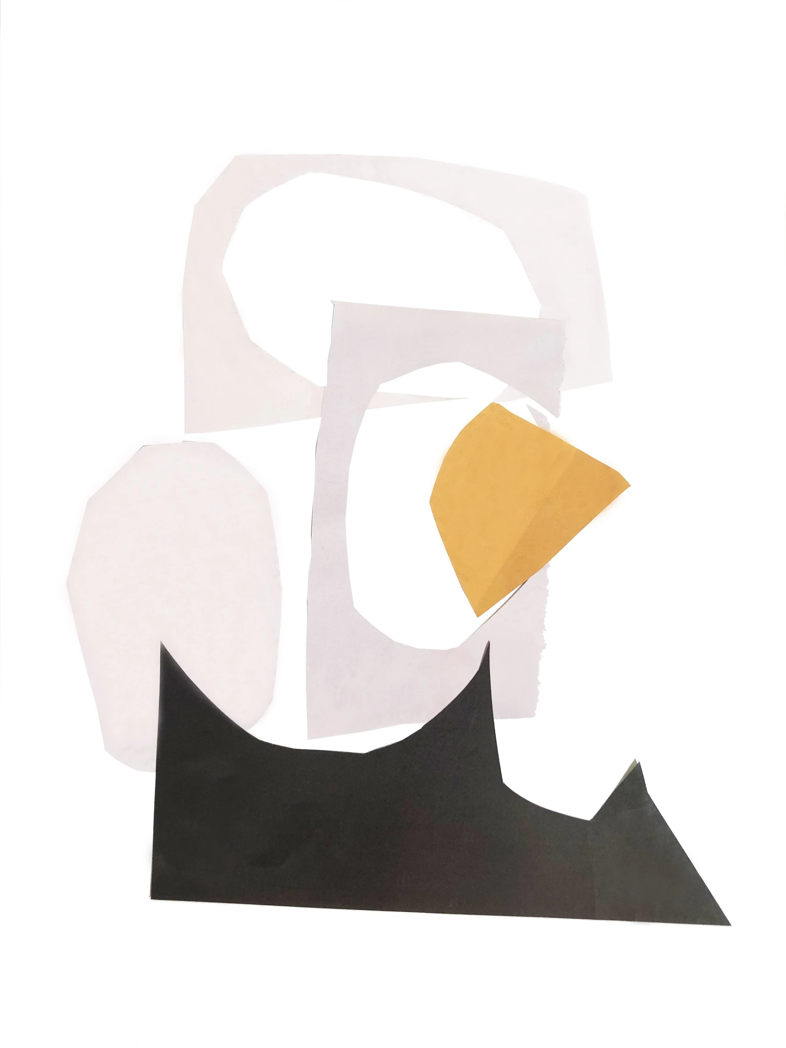 Abstract artwork with colored shapes in black, pink and yellow.