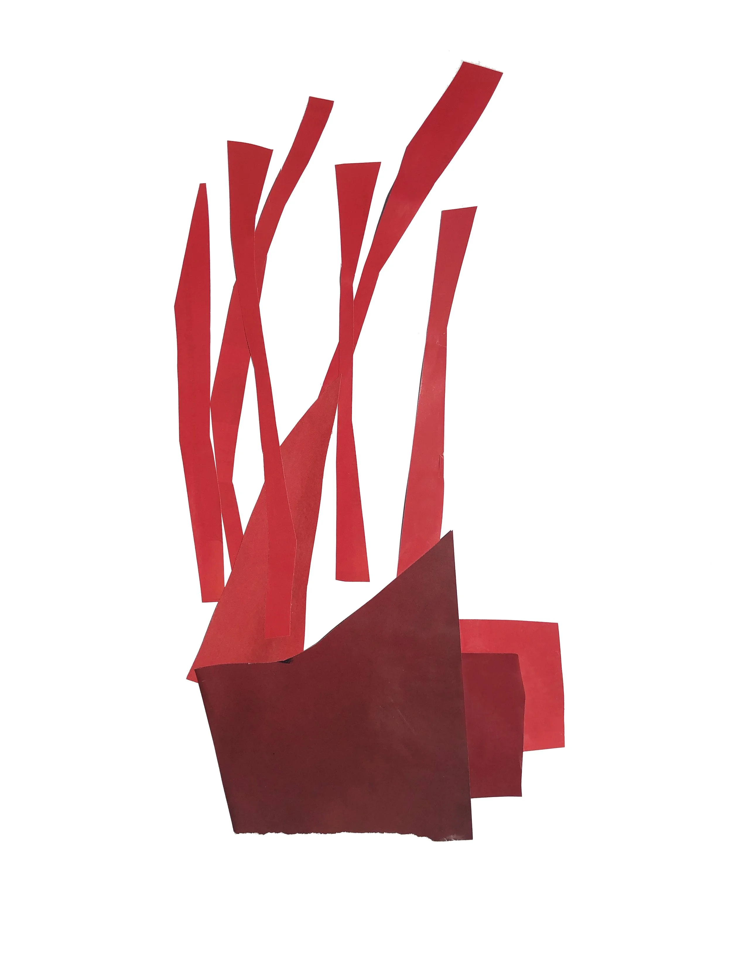 Abstract artwork with colored shapes in red.