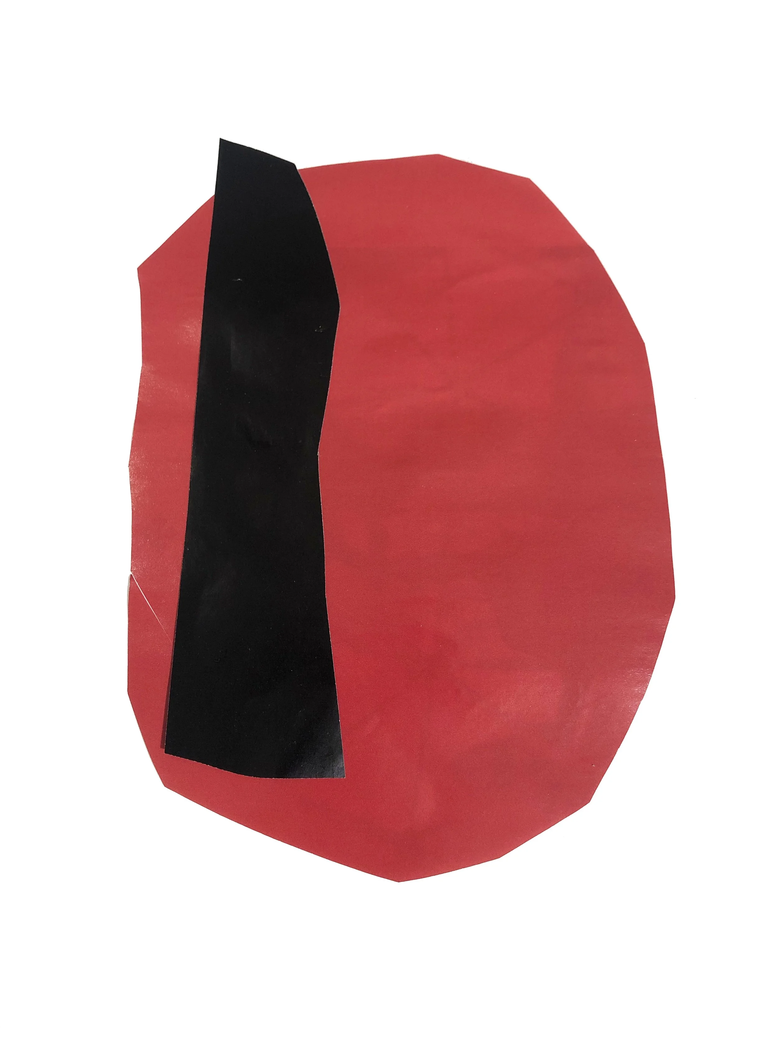 Abstract artwork with colored shapes in red and black.