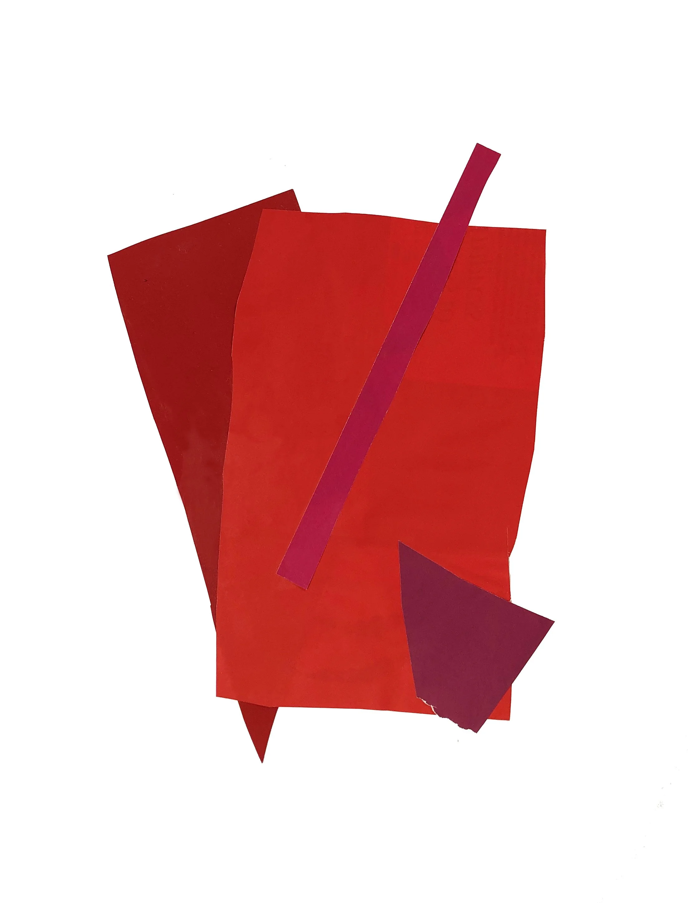 Abstract artwork with colored shapes in red.