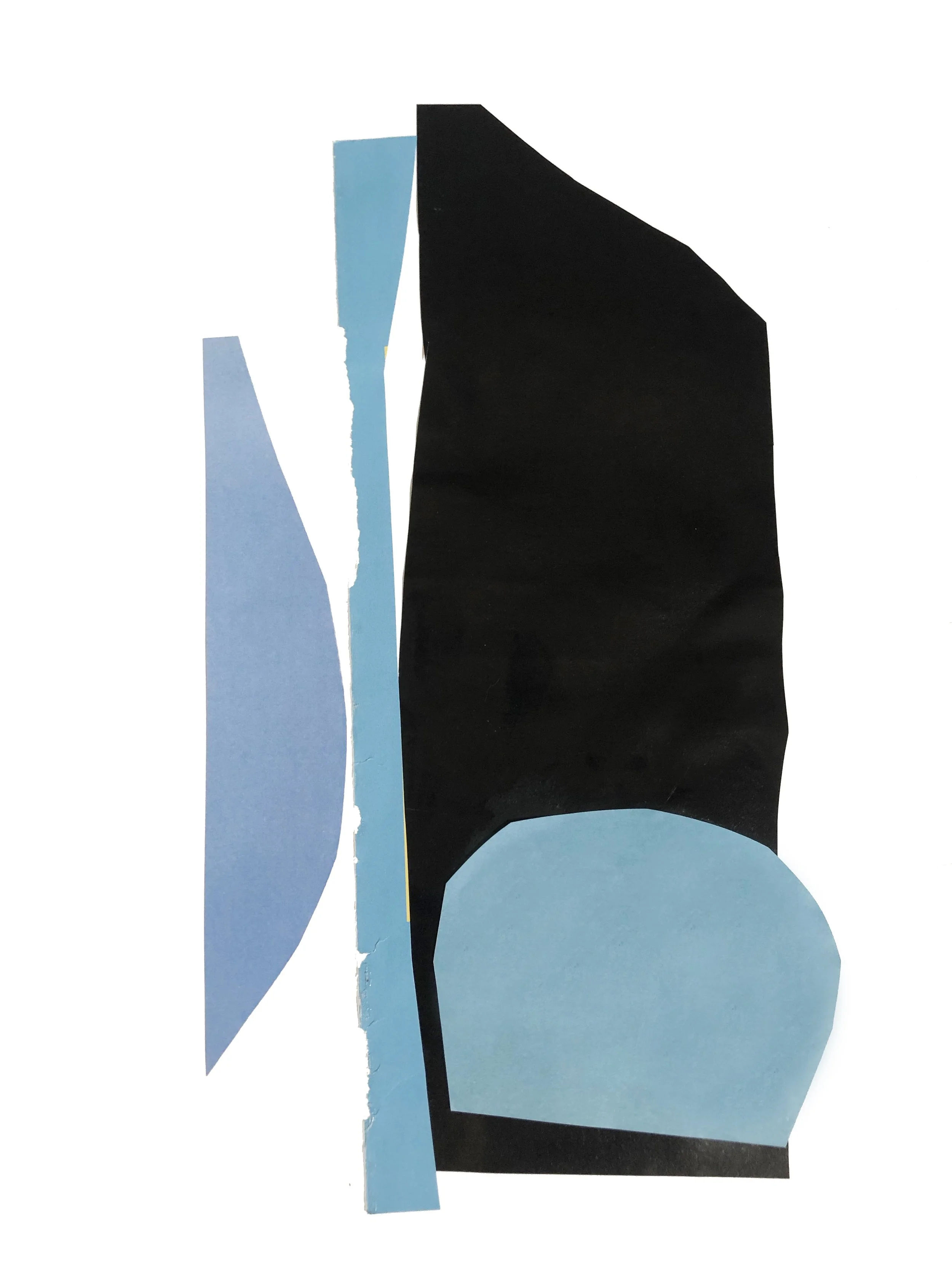 Abstract artwork with colored shapes in blue, and black.