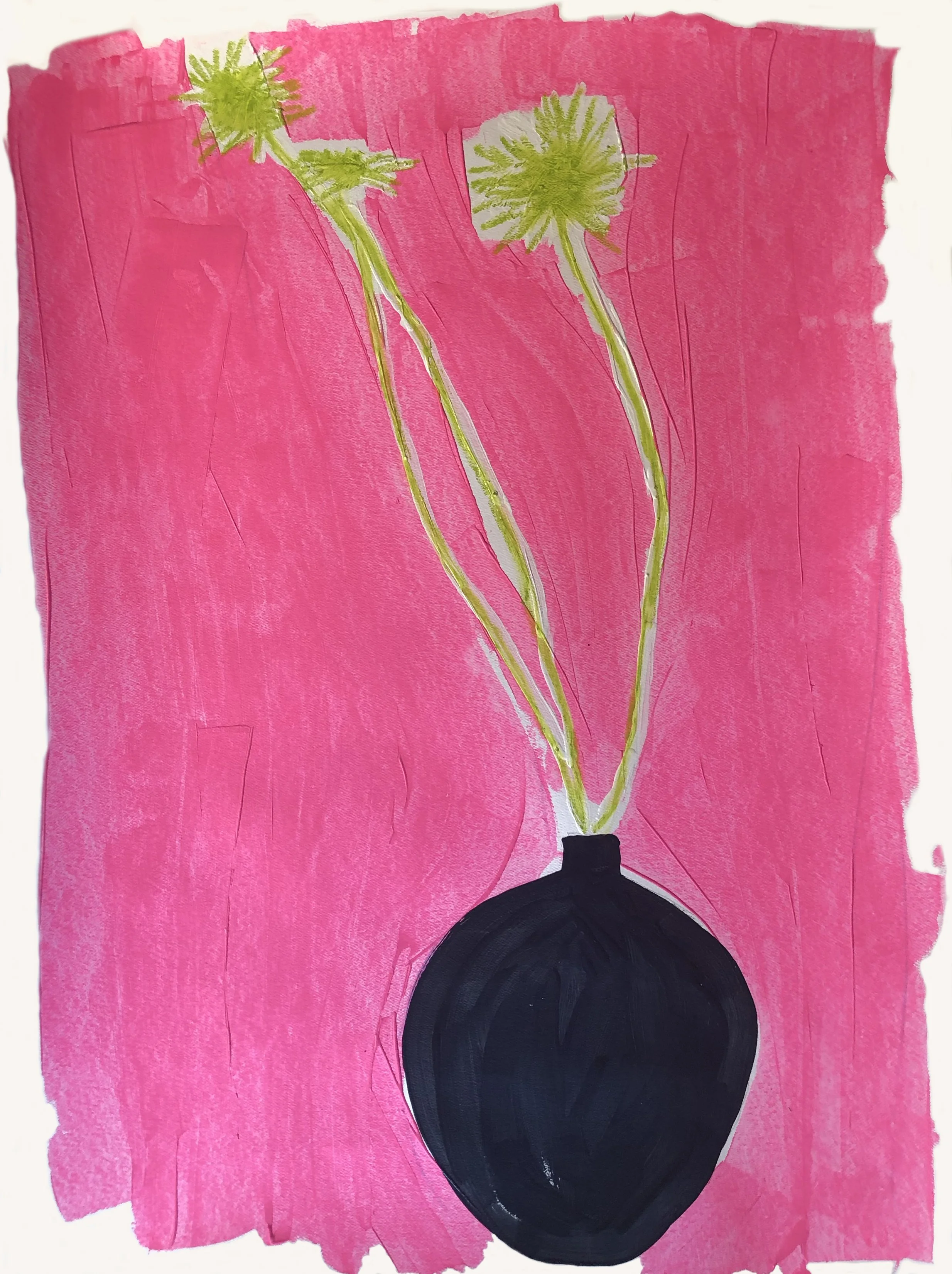 Pink bkgd green flowers black vase 2.jpg