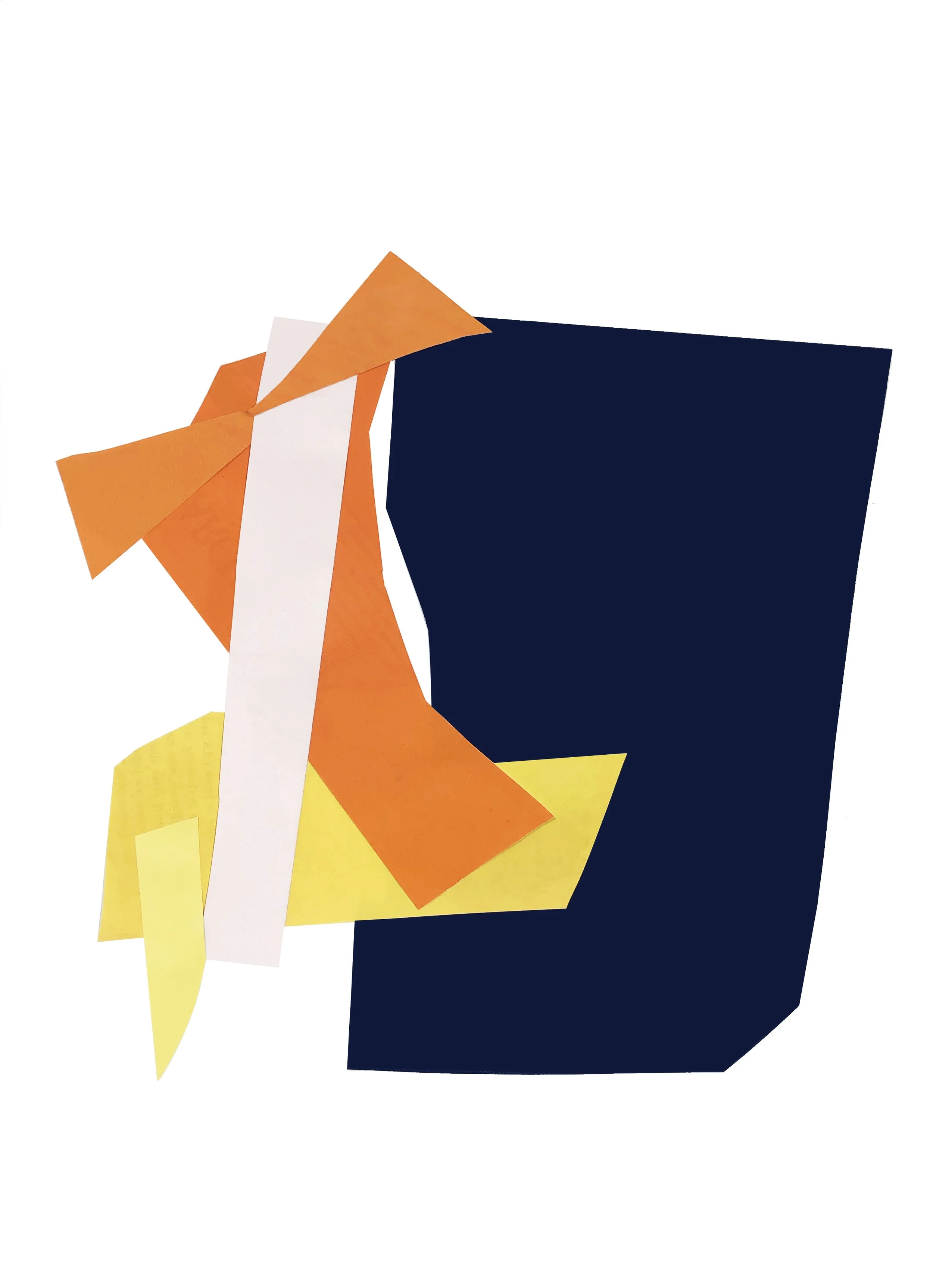 Abstract artwork with colored shapes in black, orange and yellow.