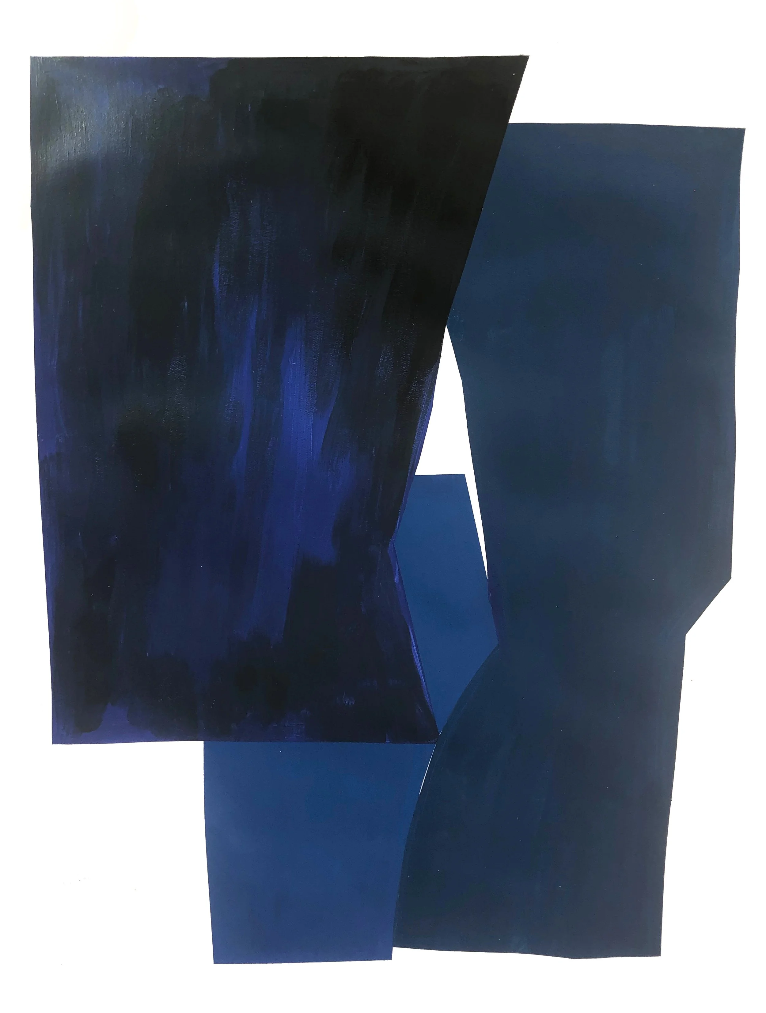 Abstract artwork with colored shapes in blue, and black.