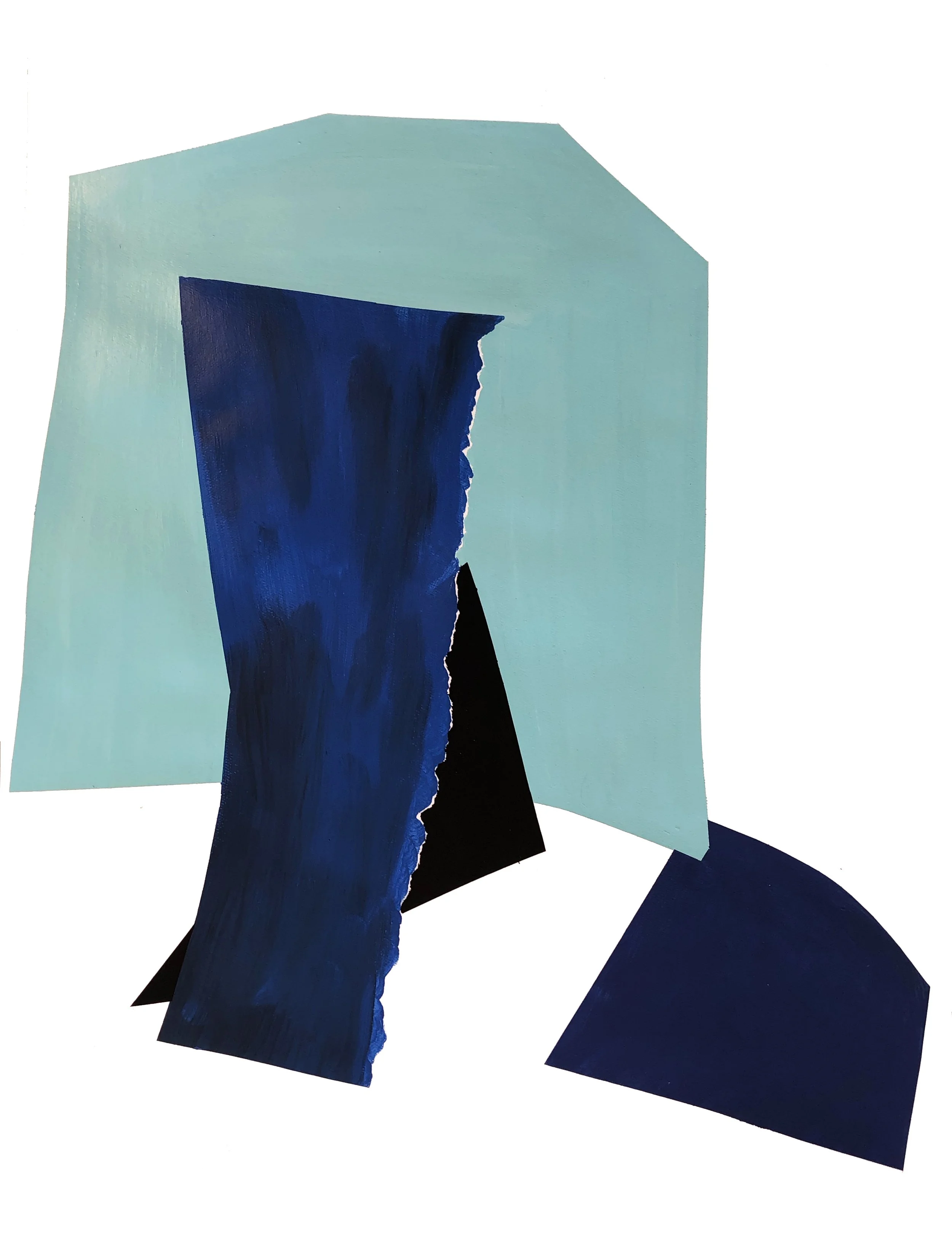 Abstract artwork with colored shapes in blue, and turquoise.