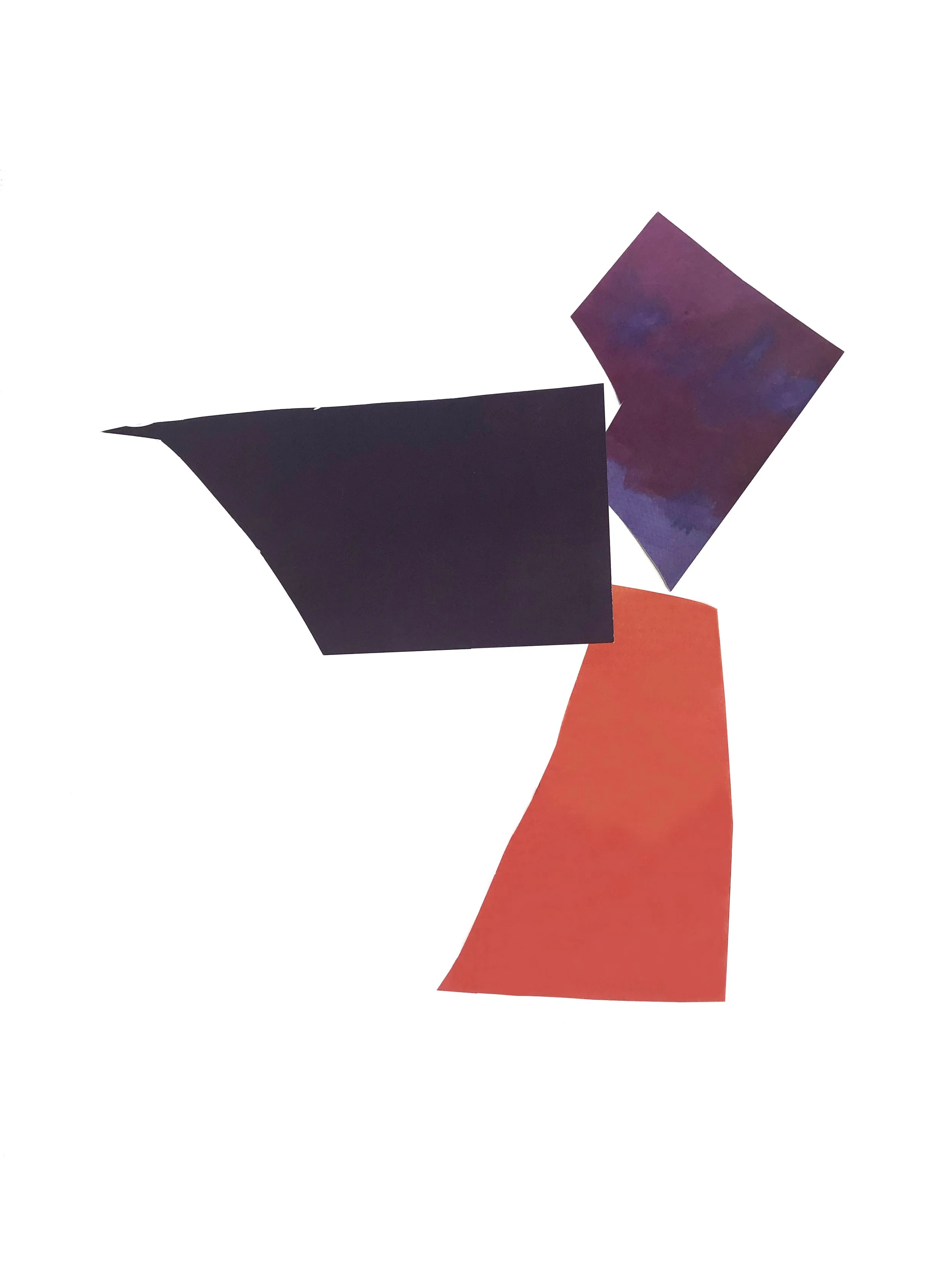 Abstract artwork with colored shapes in red and black.