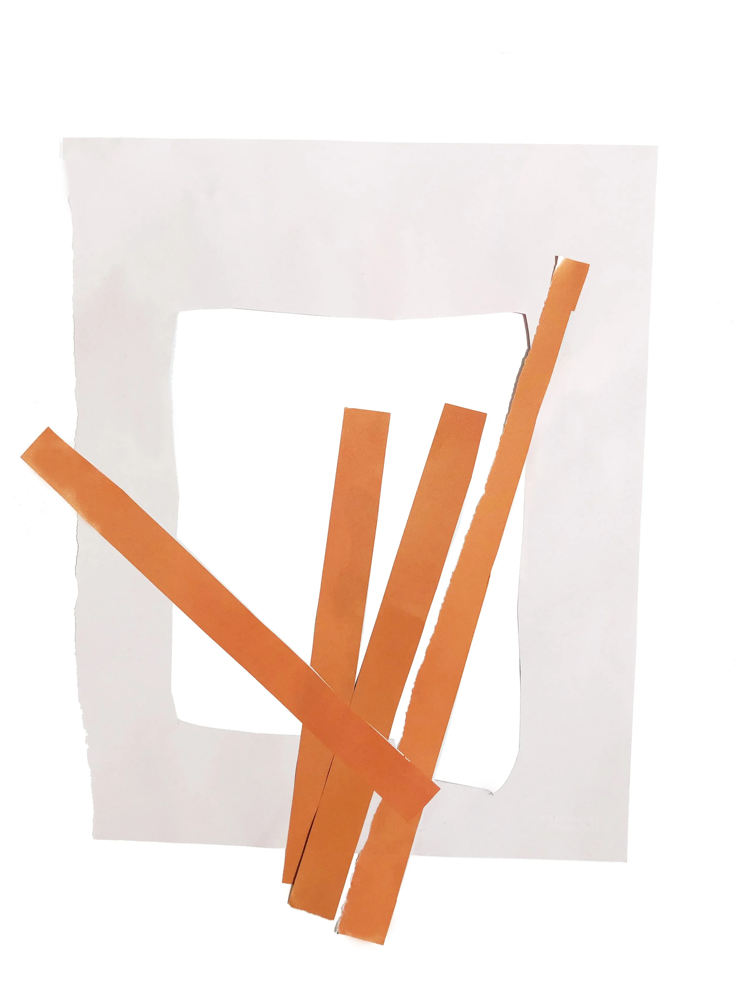 Abstract artwork with colored shapes in pink and orange.